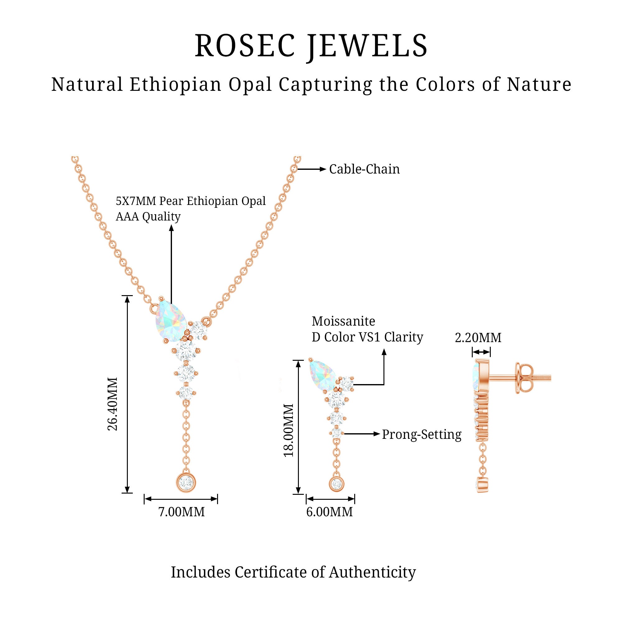 Natural Ethiopian Opal Teardrop Necklace Set with Certificate AAA - Rosec Jewels