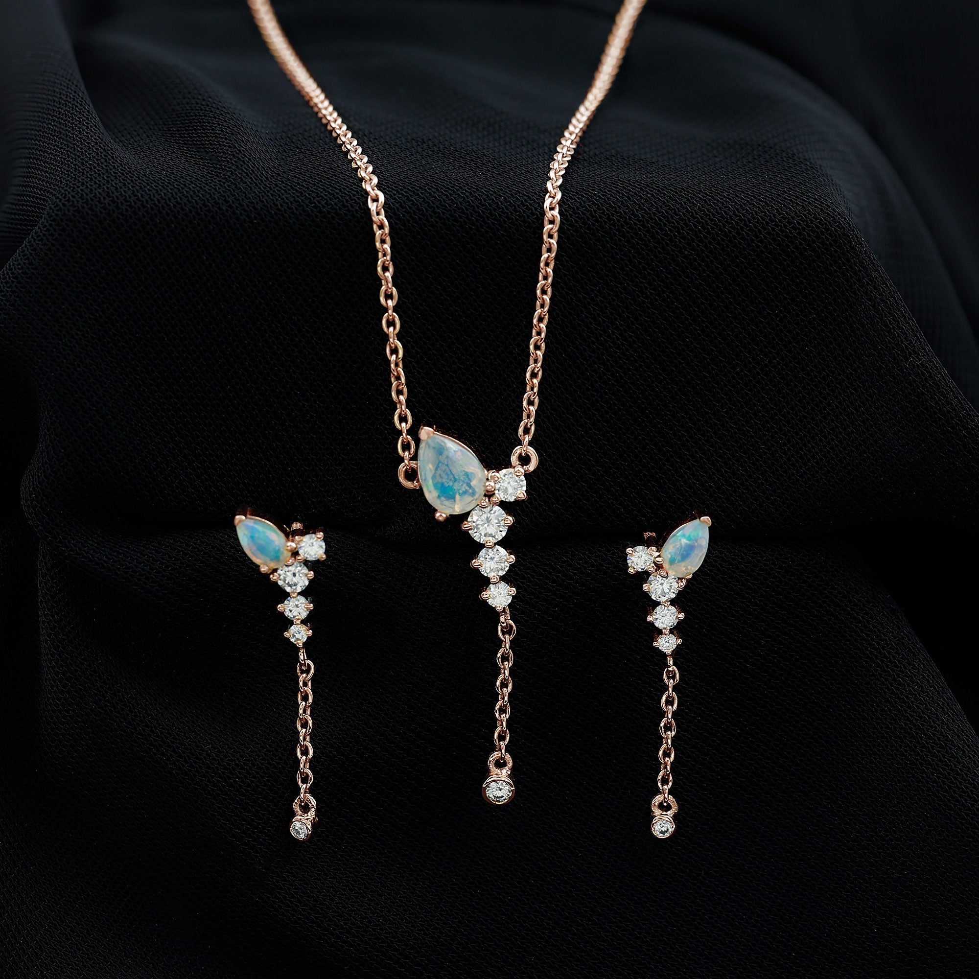 Natural Ethiopian Opal Teardrop Necklace Set with Certificate AAA - Rosec Jewels