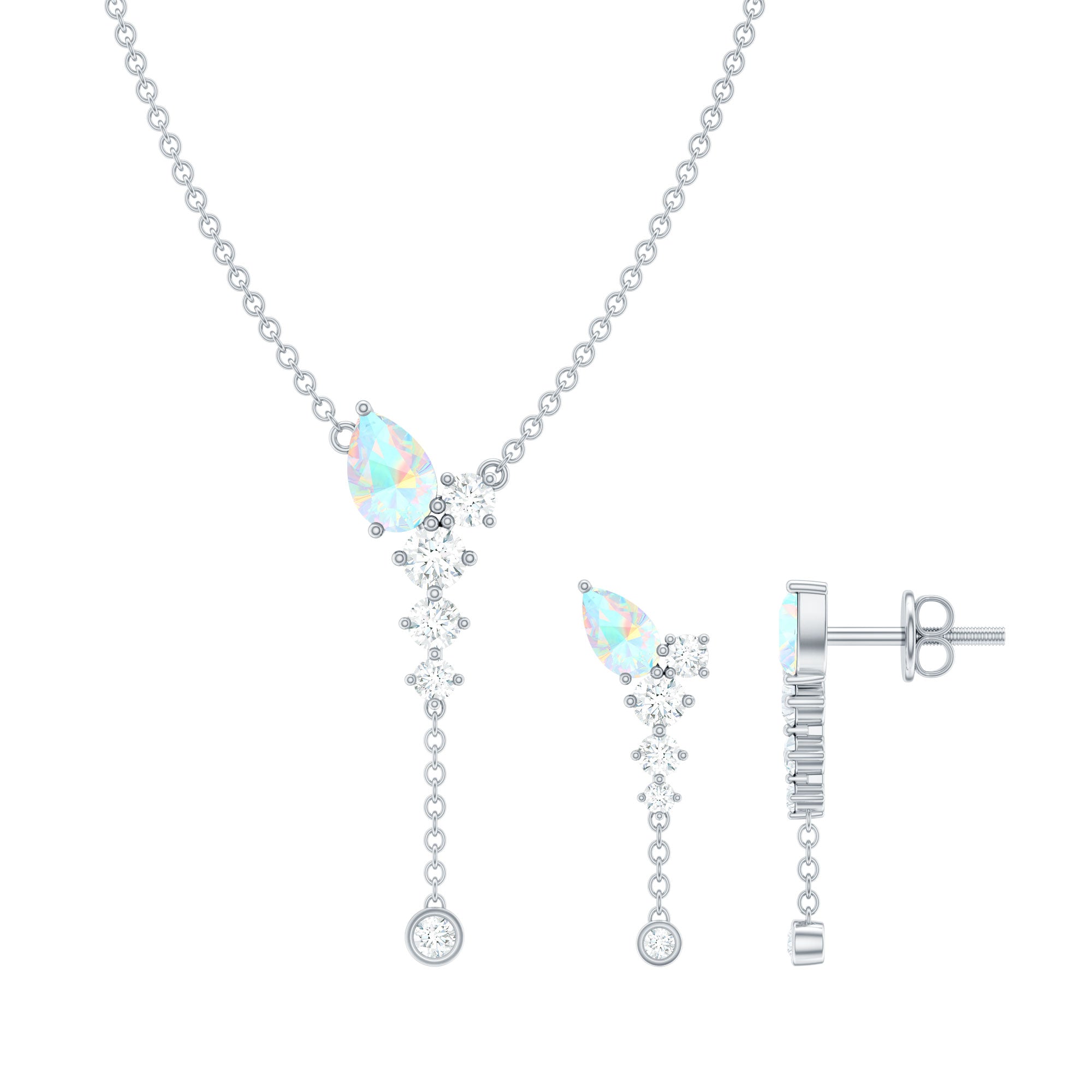 Natural Ethiopian Opal Teardrop Necklace Set with Certificate AAA - Rosec Jewels