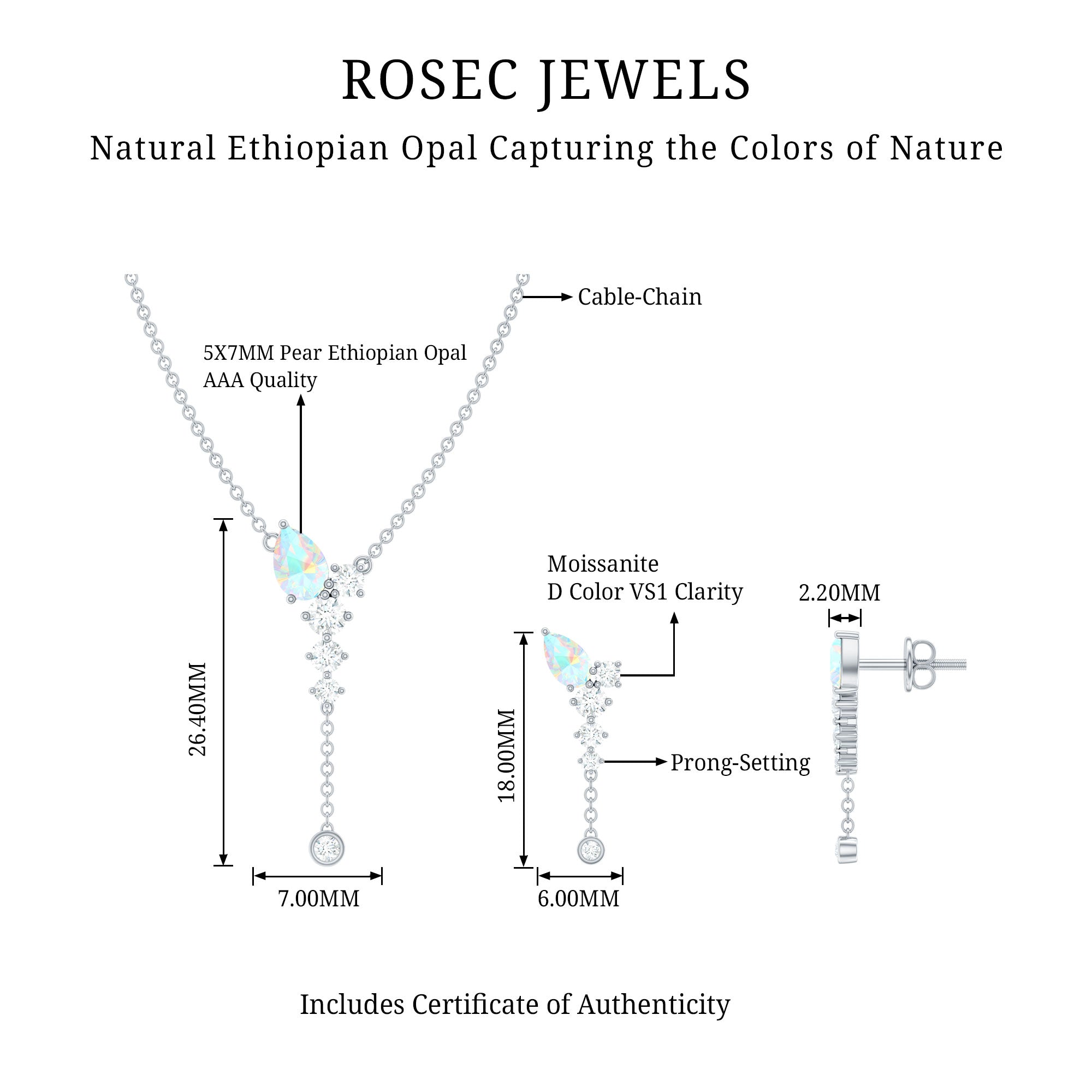 Natural Ethiopian Opal Teardrop Necklace Set with Certificate AAA - Rosec Jewels
