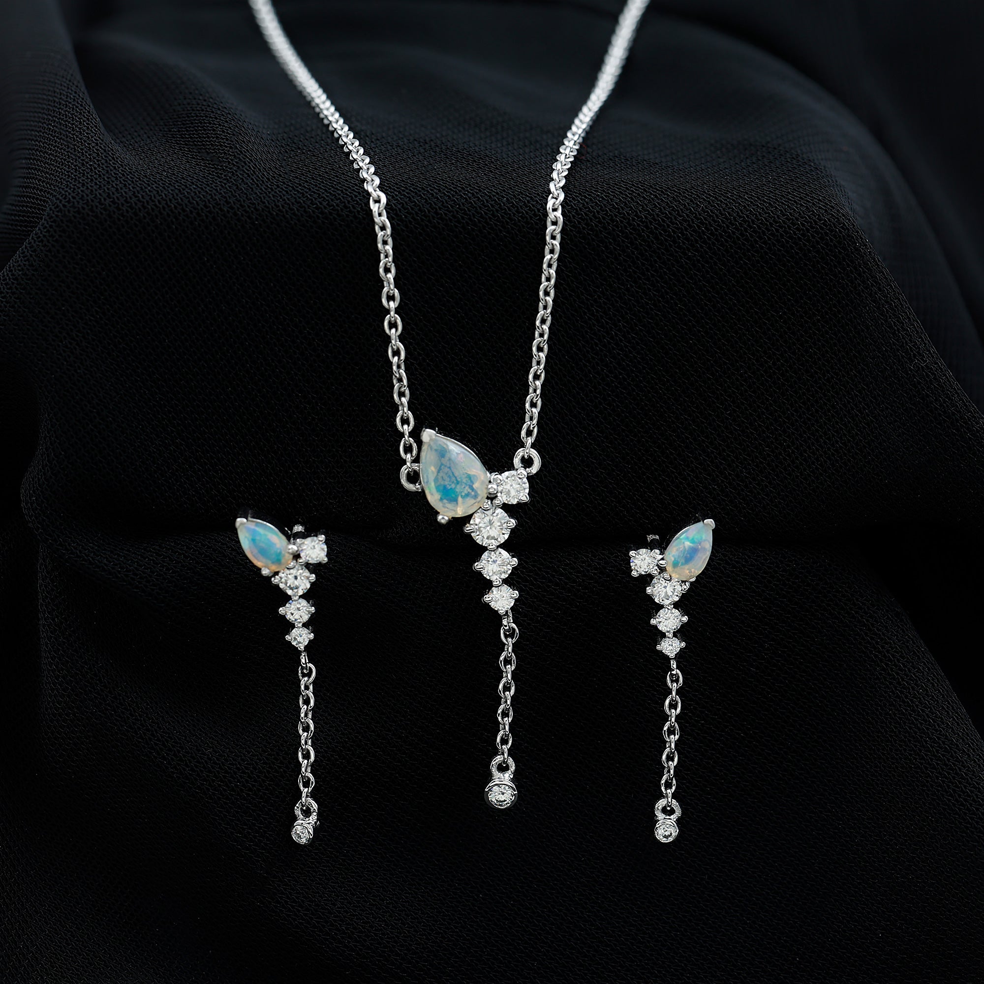 Natural Ethiopian Opal Teardrop Necklace Set with Certificate AAA - Rosec Jewels