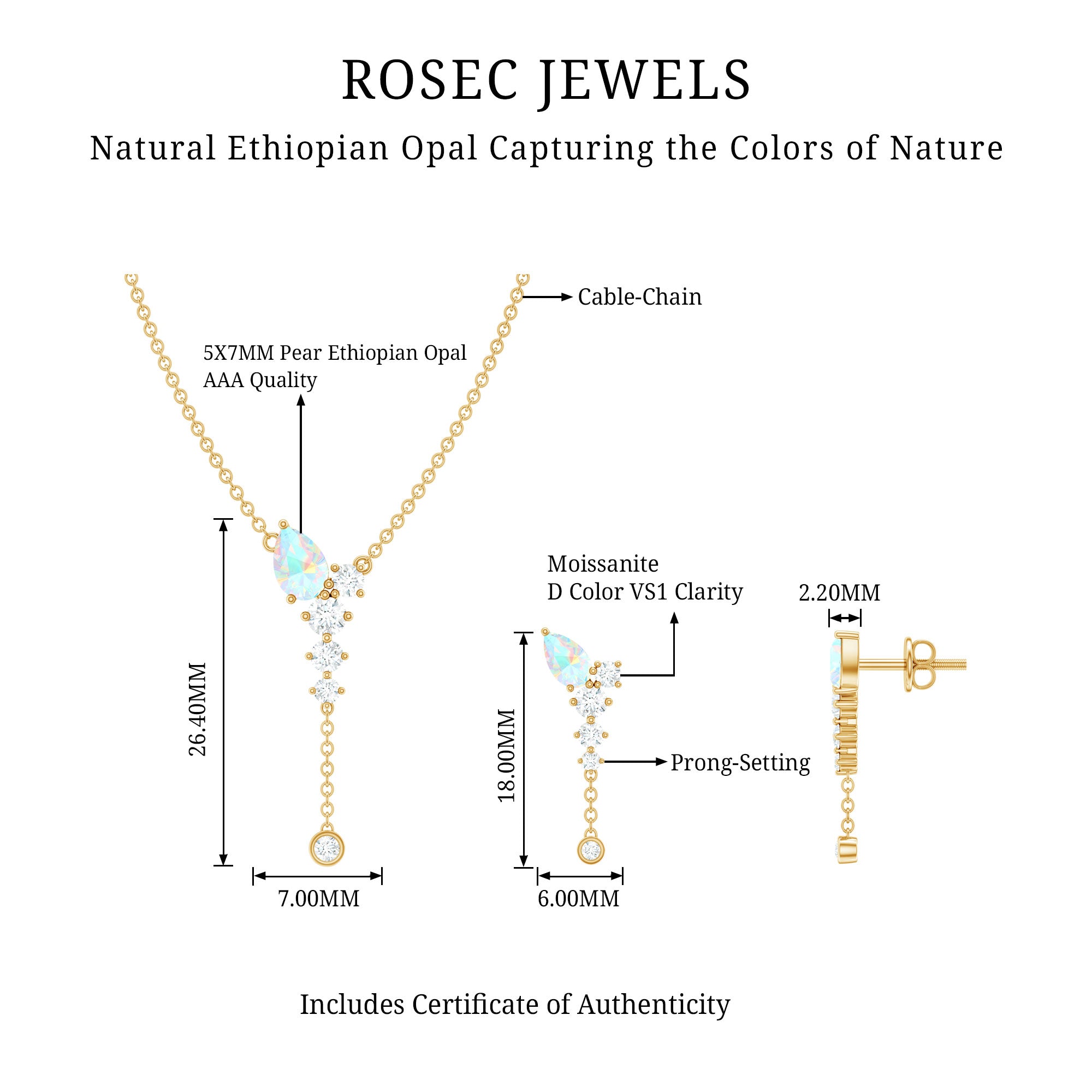 Natural Ethiopian Opal Teardrop Necklace Set with Certificate AAA - Rosec Jewels