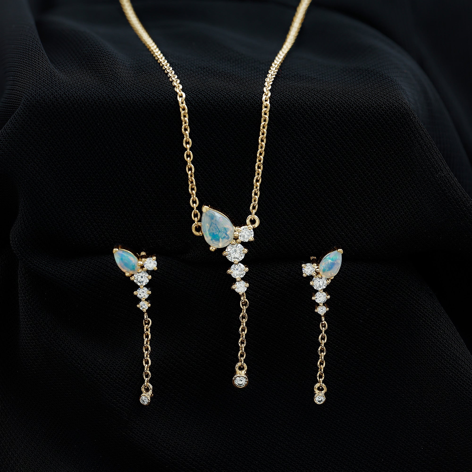 Natural Ethiopian Opal Teardrop Necklace Set with Certificate AAA - Rosec Jewels