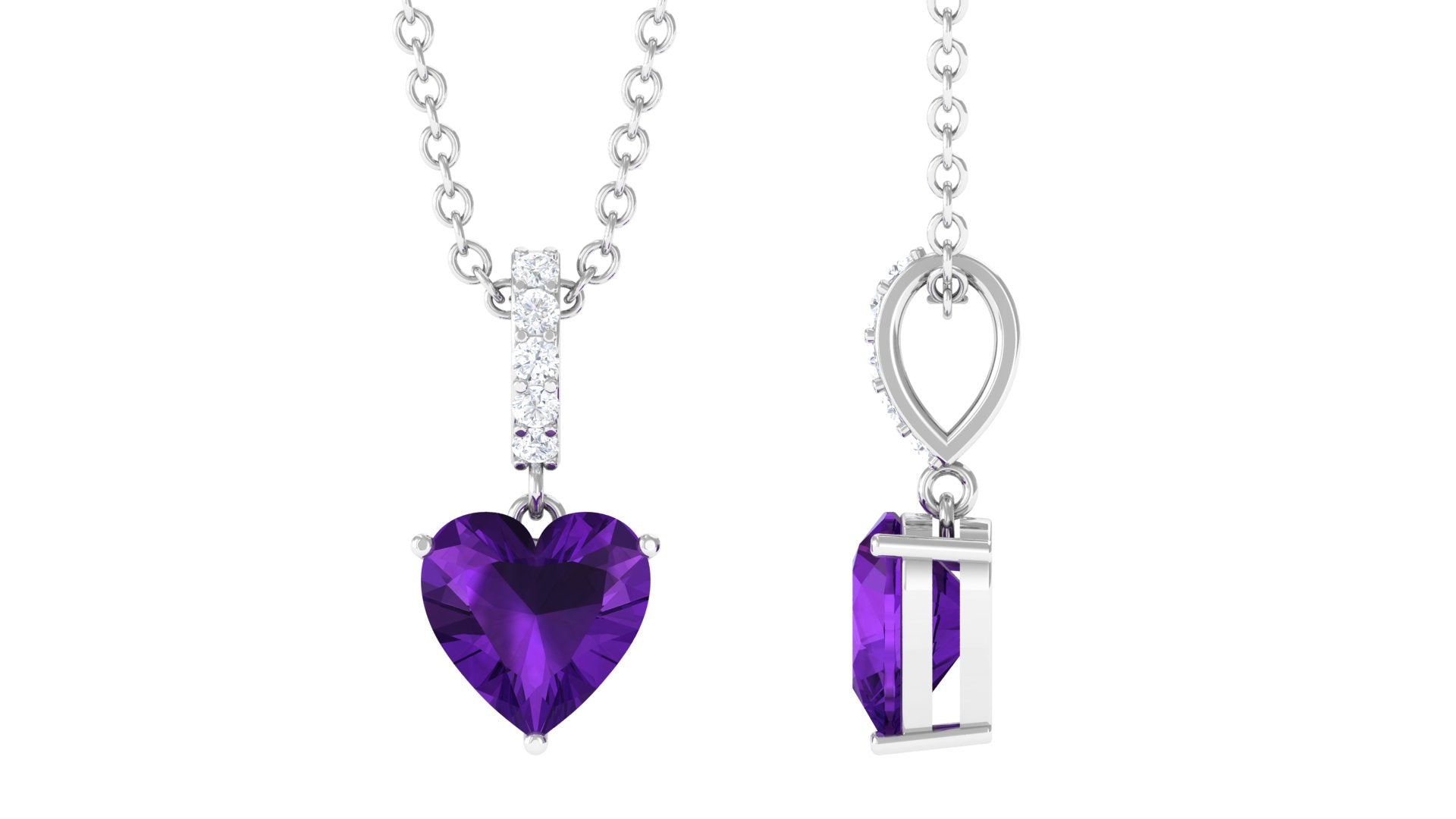 Certified 6 MM Solitaire Amethyst Heart Necklace with Diamond