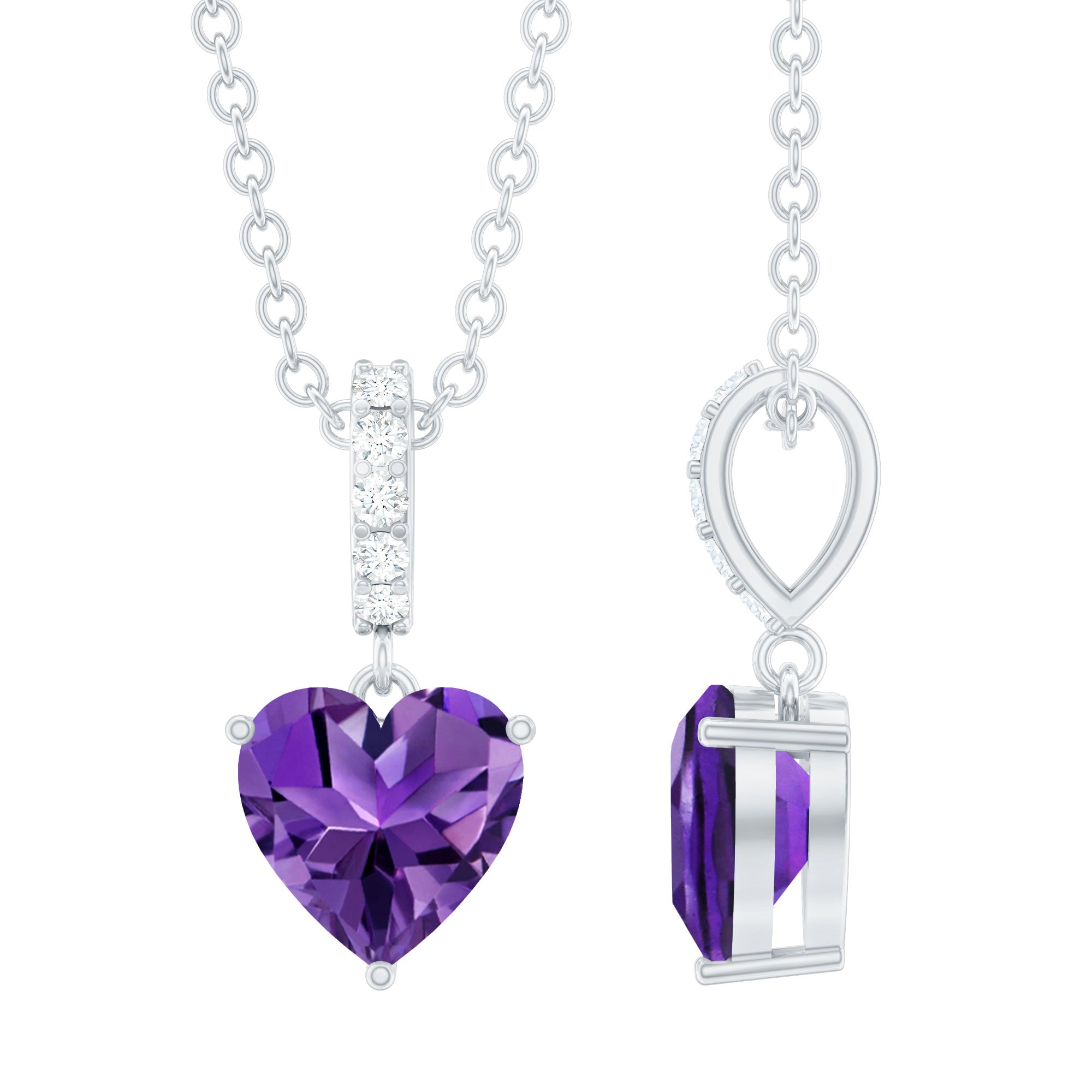 Certified 6 MM Solitaire Amethyst Heart Necklace with Diamond