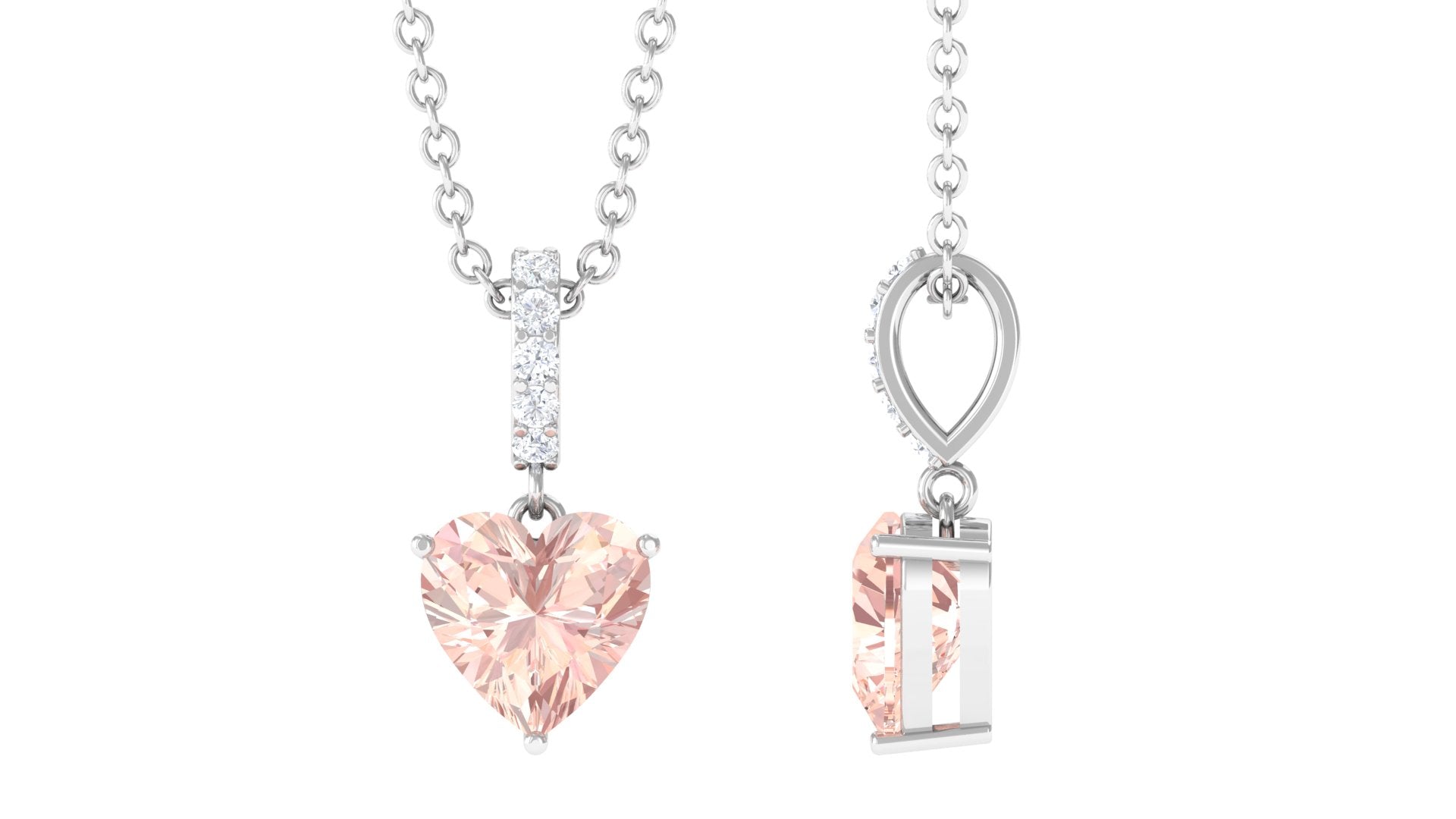 Real Morganite Heart Pendant Necklace with Diamond
