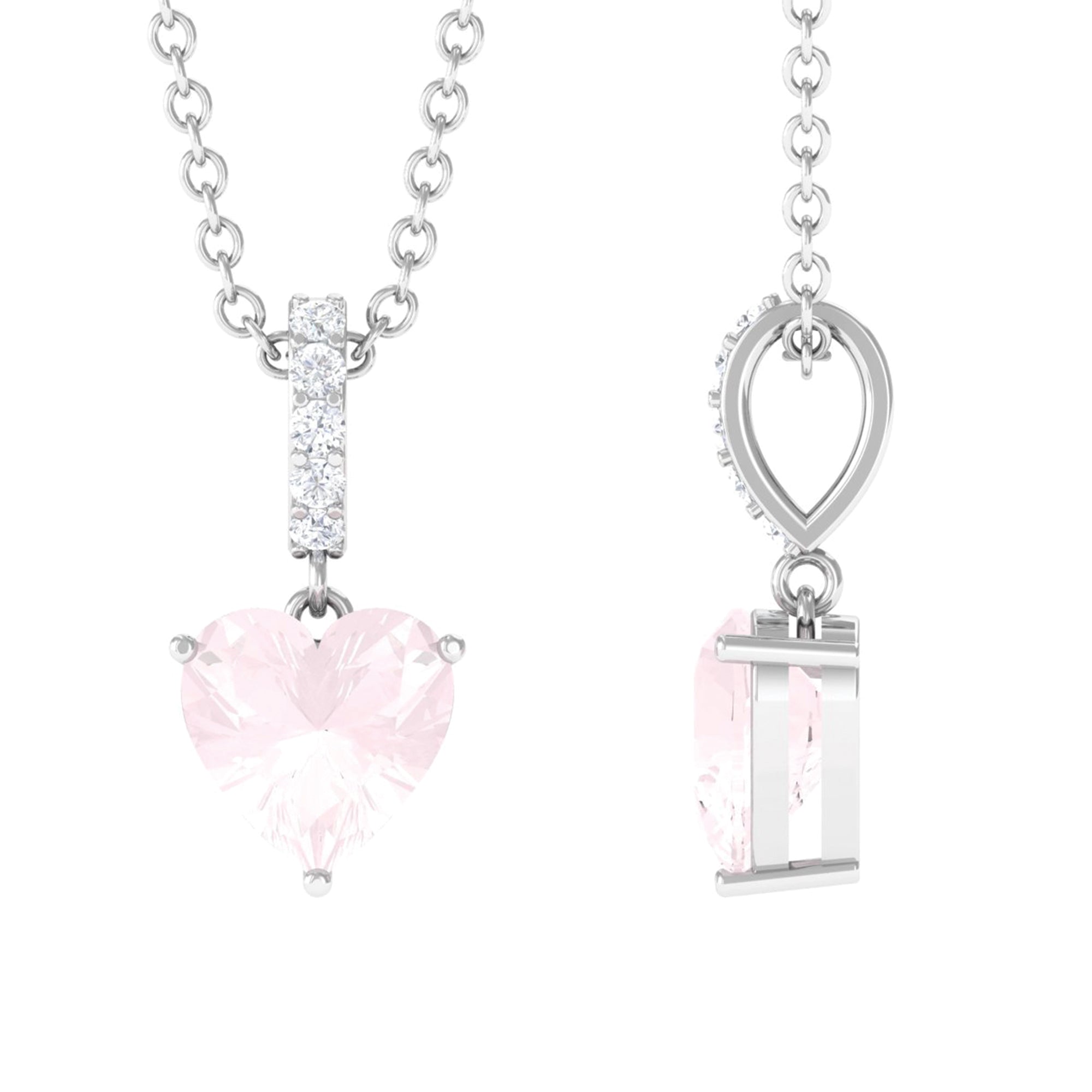 Heart Shape Rose Quartz and Diamond Solitaire Pendant