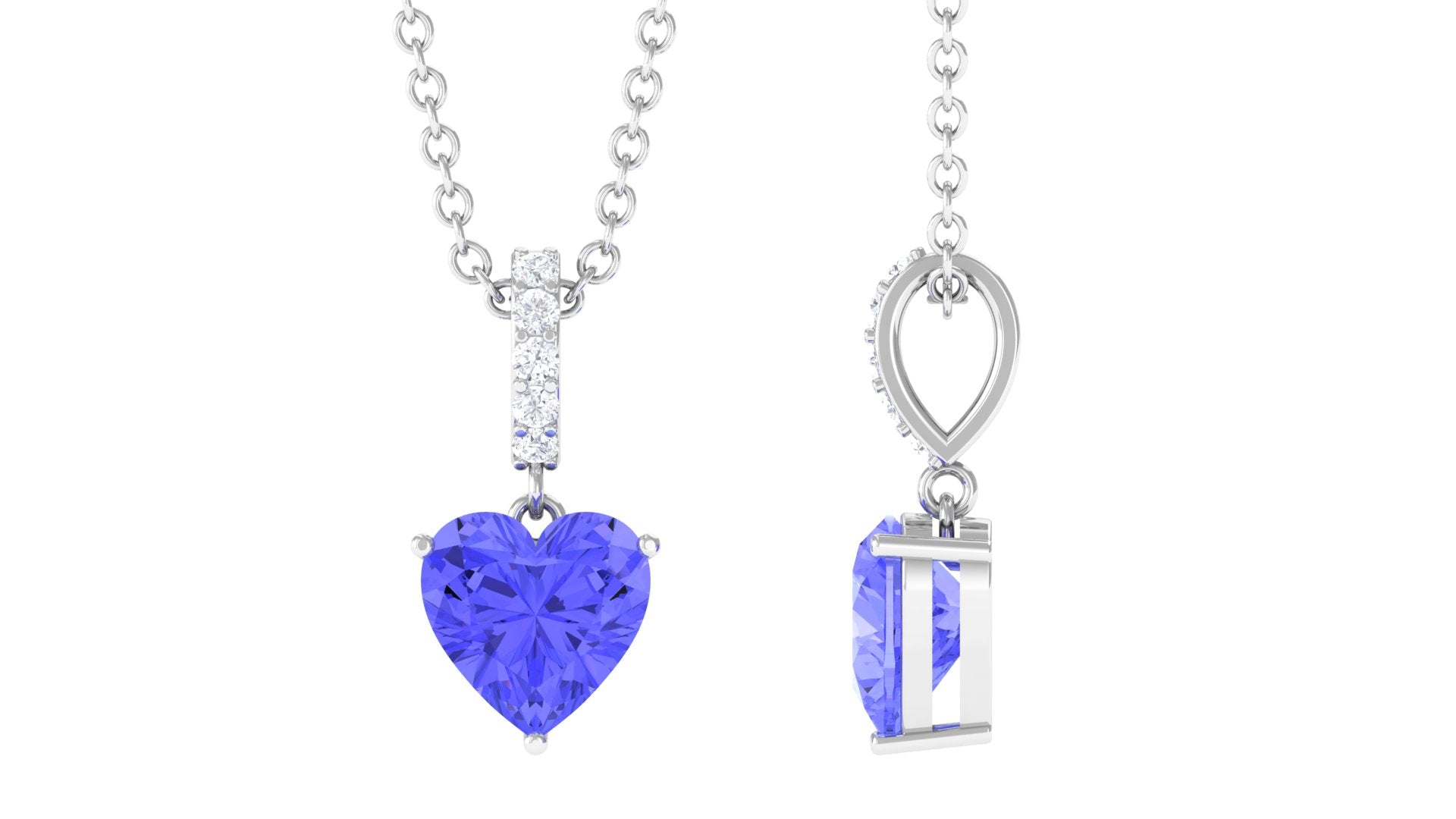 Solitaire Tanzanite Heart Necklace with Diamond Accent Bail