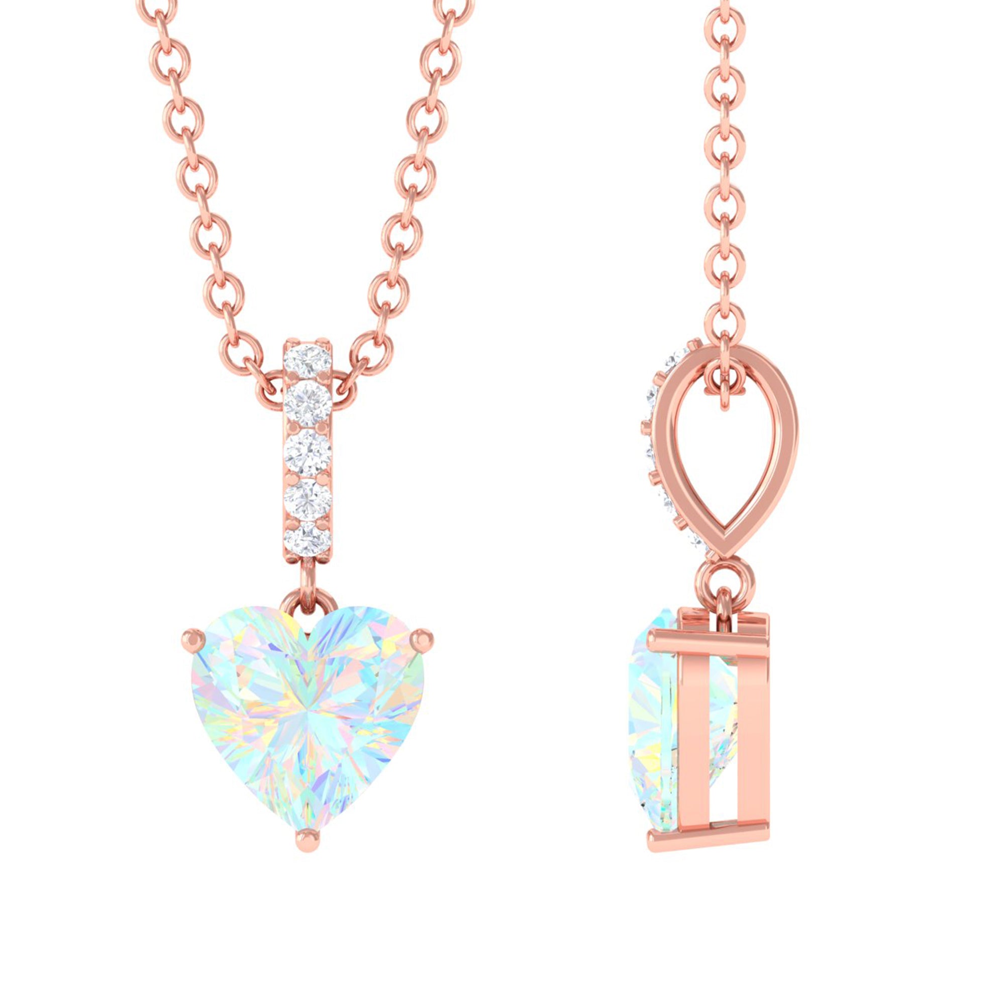 0.75 Carat Solitaire Ethiopian Opal Heart Locket Necklace AAA - Rosec Jewels