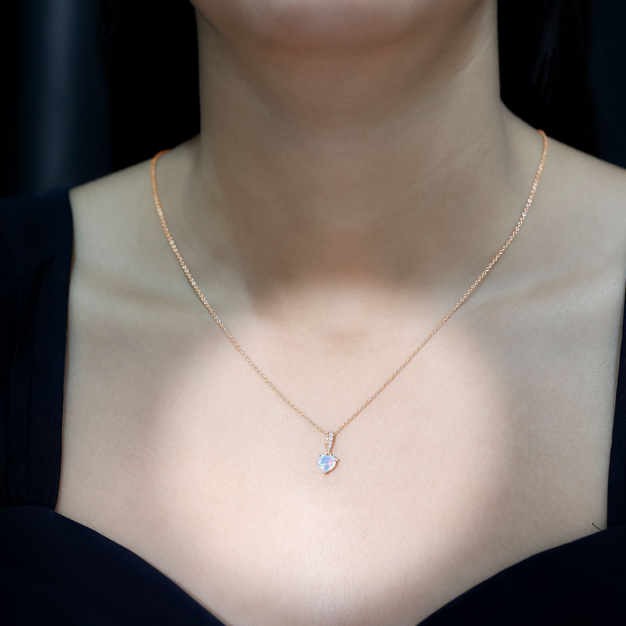 0.75 Carat Solitaire Ethiopian Opal Heart Locket Necklace AAA - Rosec Jewels