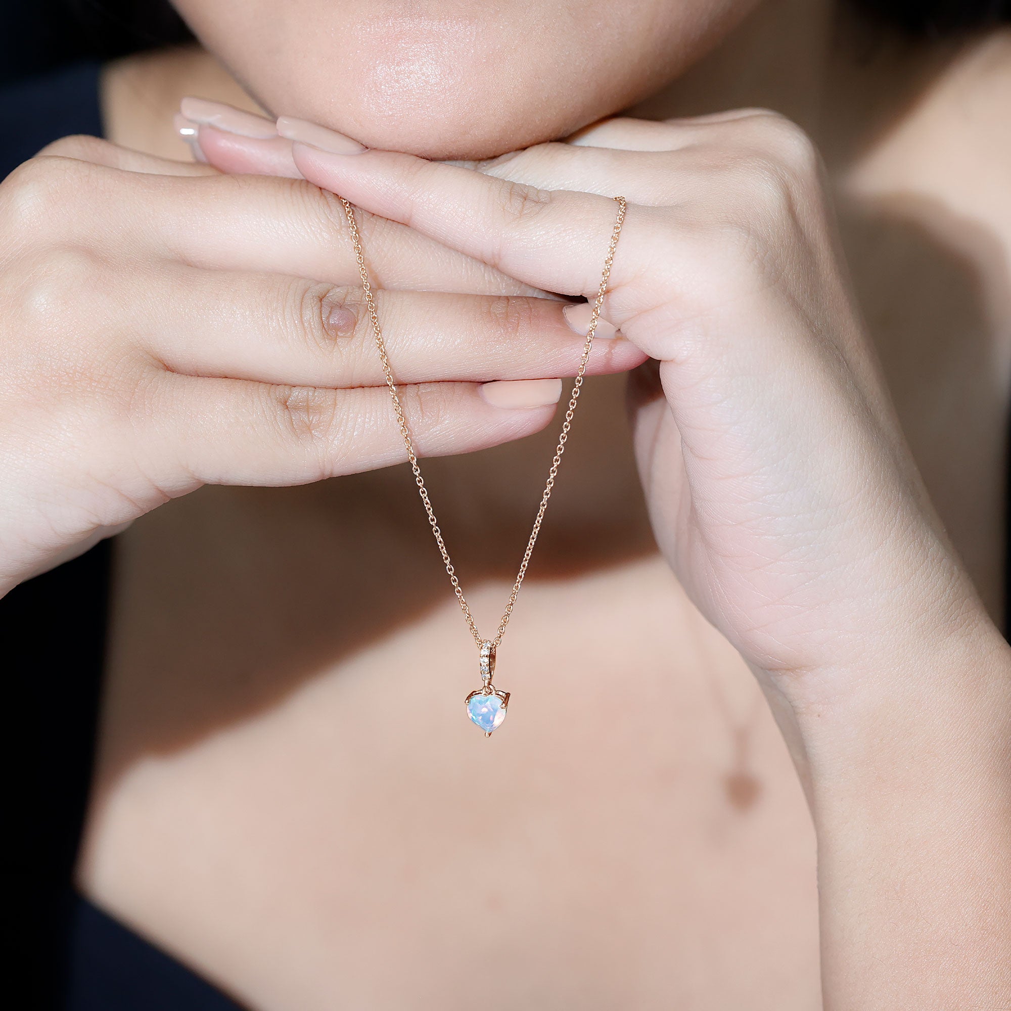 0.75 Carat Solitaire Ethiopian Opal Heart Locket Necklace AAA - Rosec Jewels