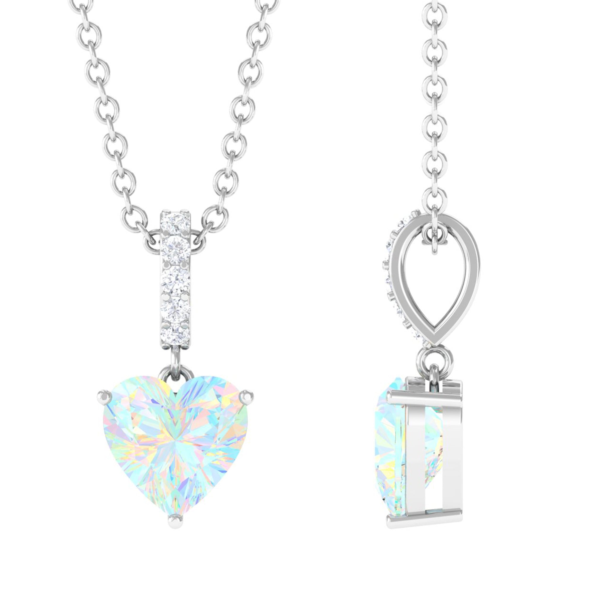 0.75 Carat Solitaire Ethiopian Opal Heart Locket Necklace AAA - Rosec Jewels