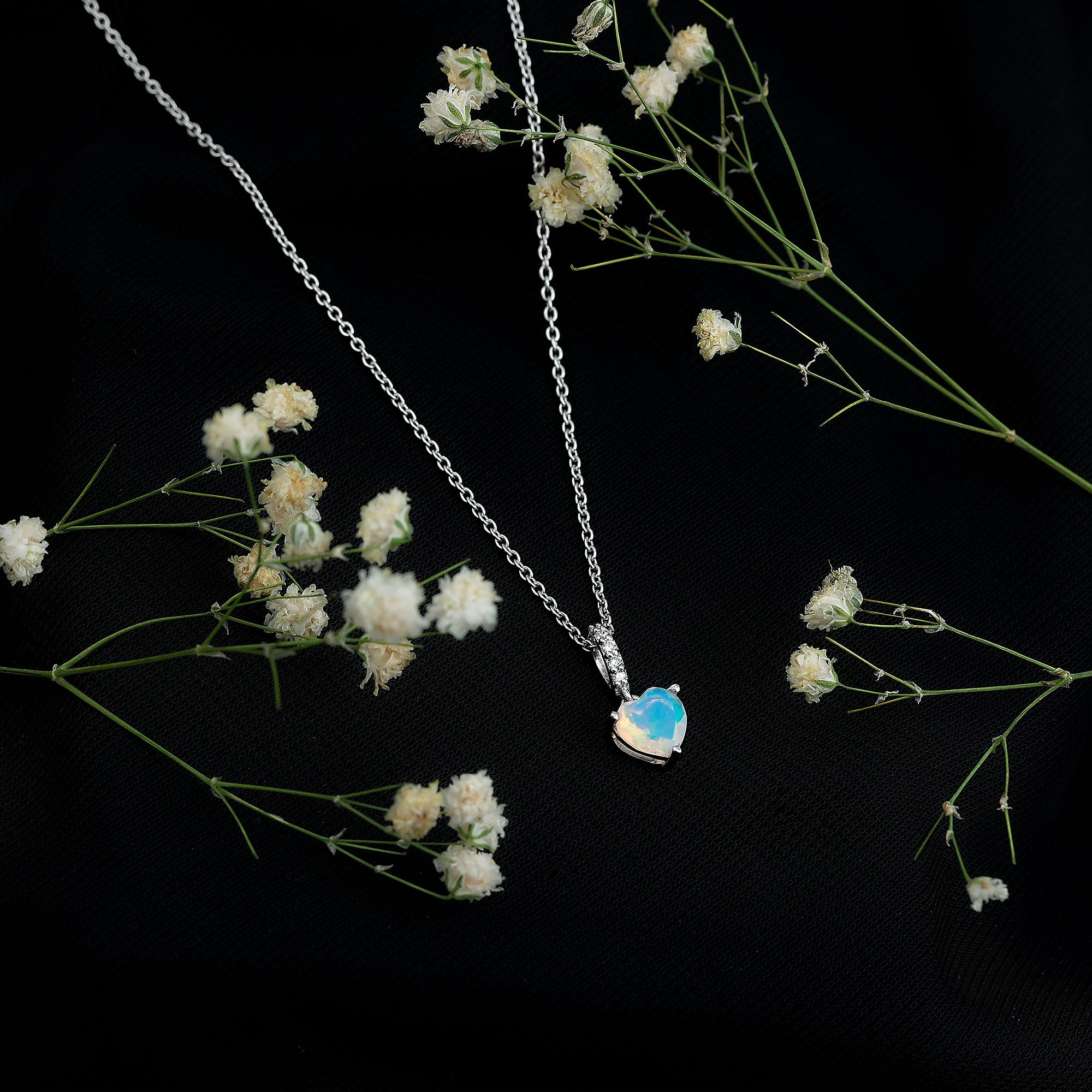0.75 Carat Solitaire Ethiopian Opal Heart Locket Necklace AAA - Rosec Jewels