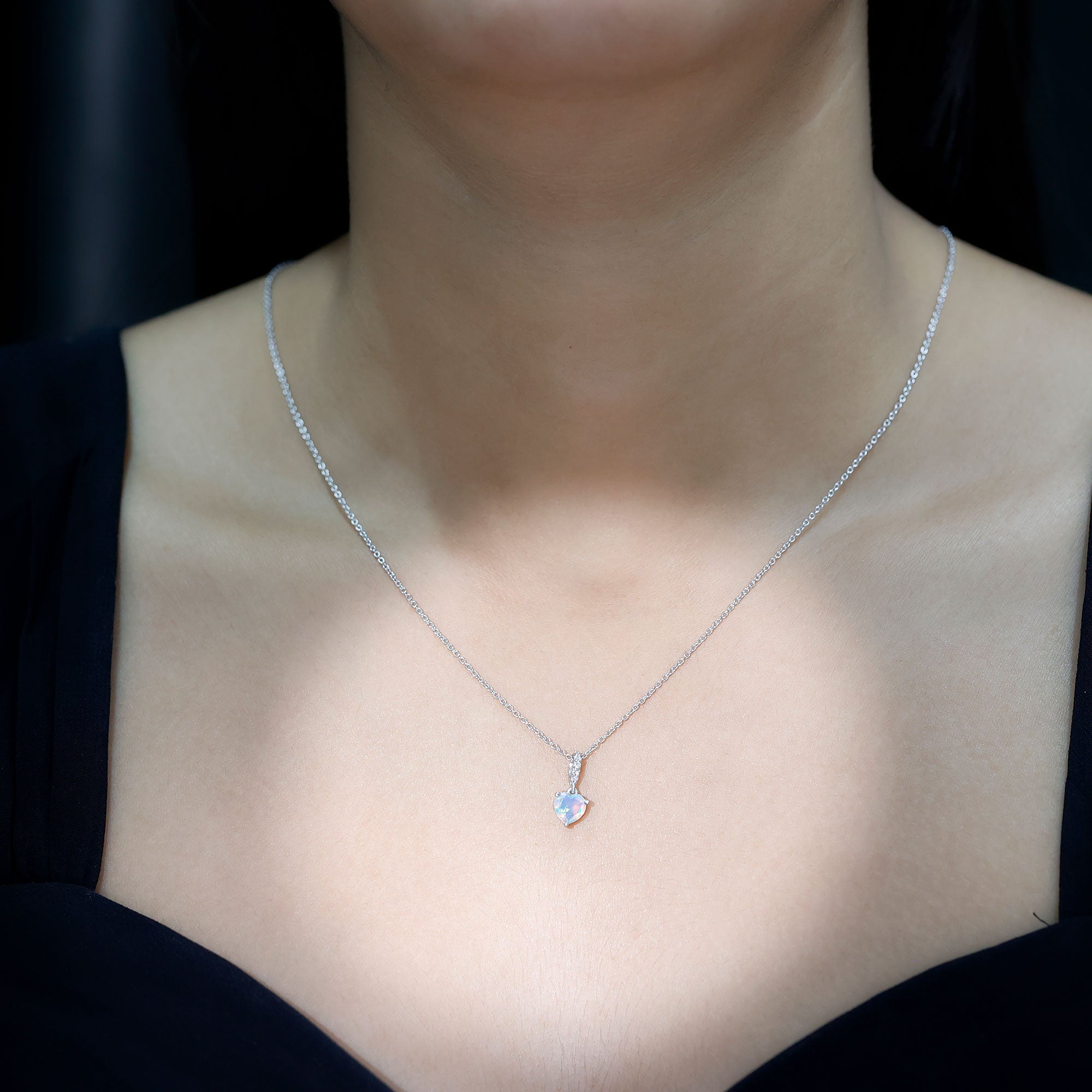 0.75 Carat Solitaire Ethiopian Opal Heart Locket Necklace AAA - Rosec Jewels