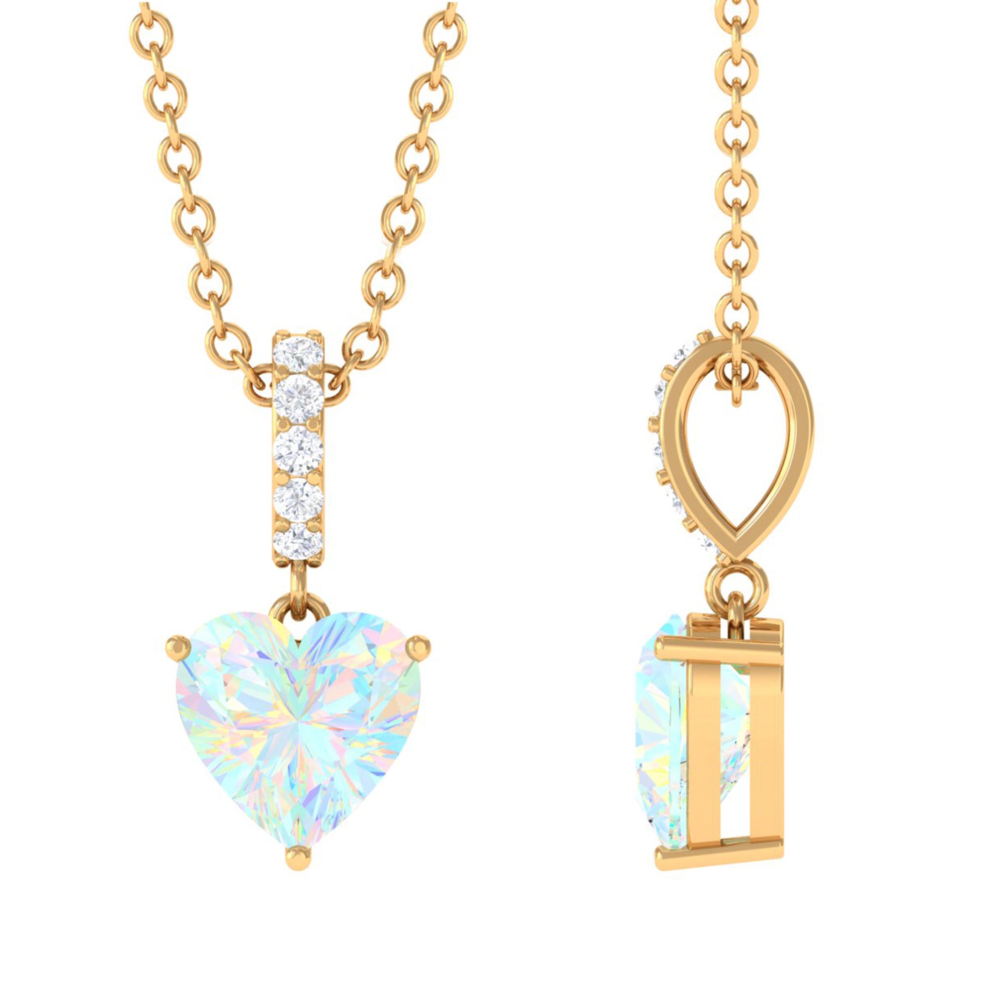 0.75 Carat Solitaire Ethiopian Opal Heart Locket Necklace AAA - Rosec Jewels