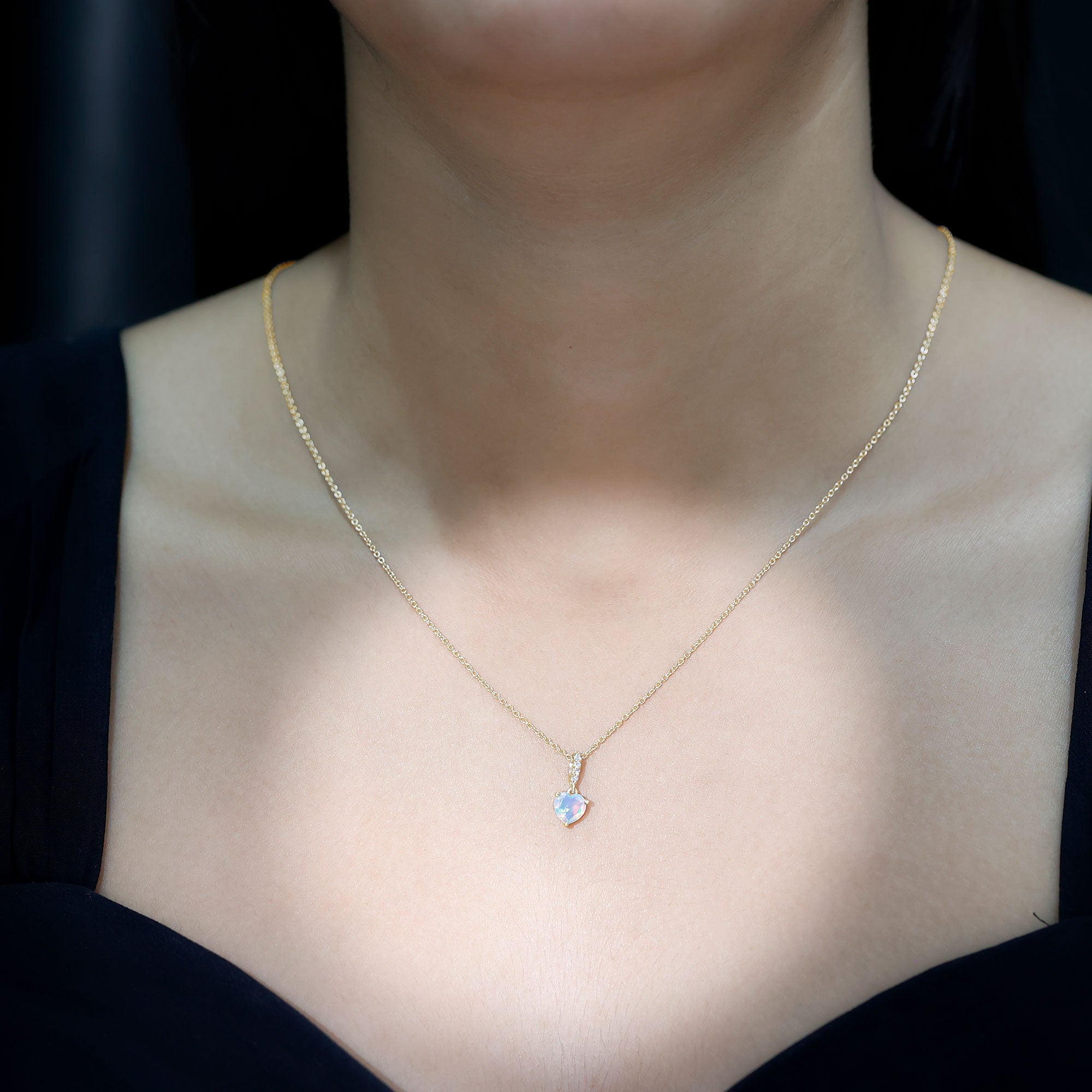 0.75 Carat Solitaire Ethiopian Opal Heart Locket Necklace AAA - Rosec Jewels