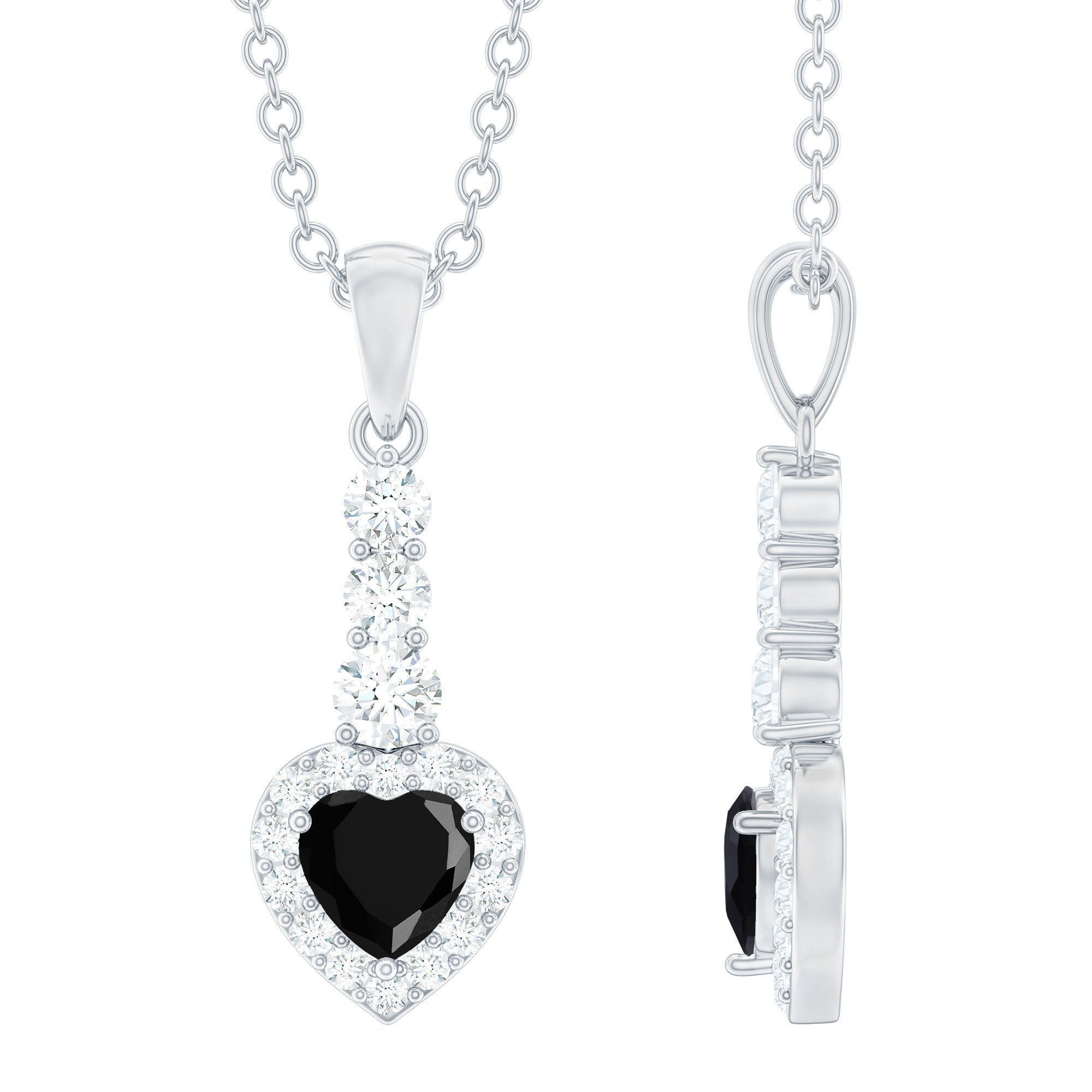 Heart Shape Black Onyx Drop Pendant with Diamond