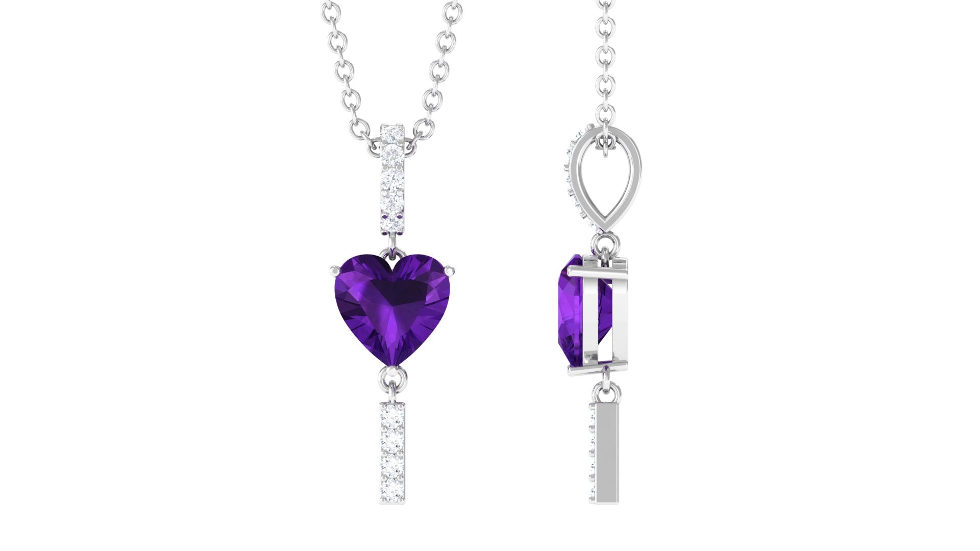 Heart Shape Amethyst and Diamond Bar Dangle Pendant