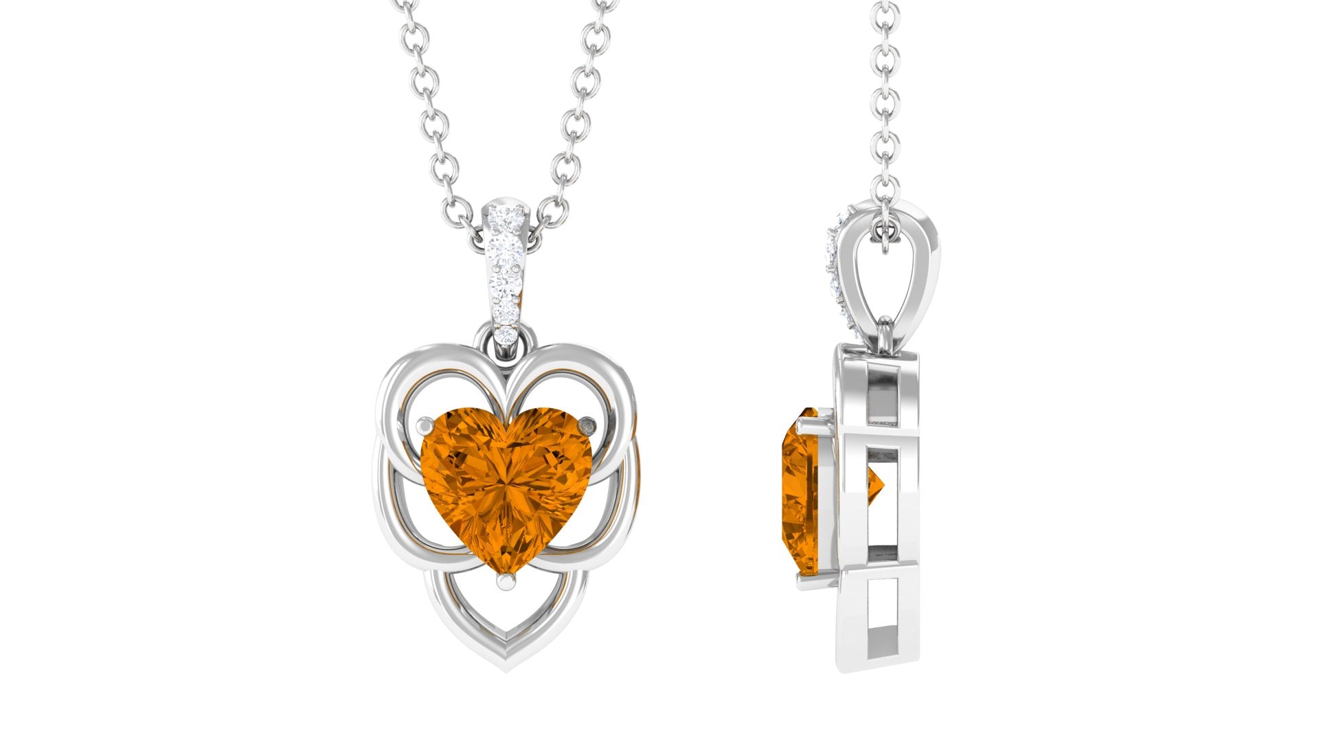 Heart Shape Citrine Pendant with Diamond Accent Bail