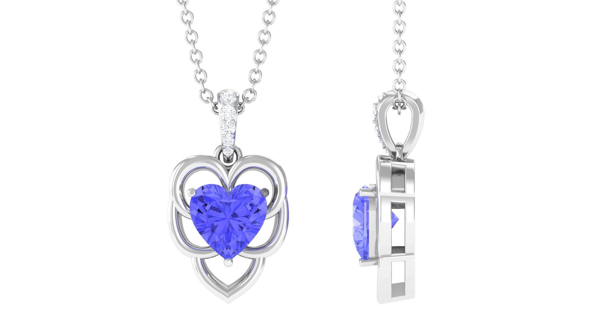 Real Tanzanite Heart Necklace with Diamond Accent Bail