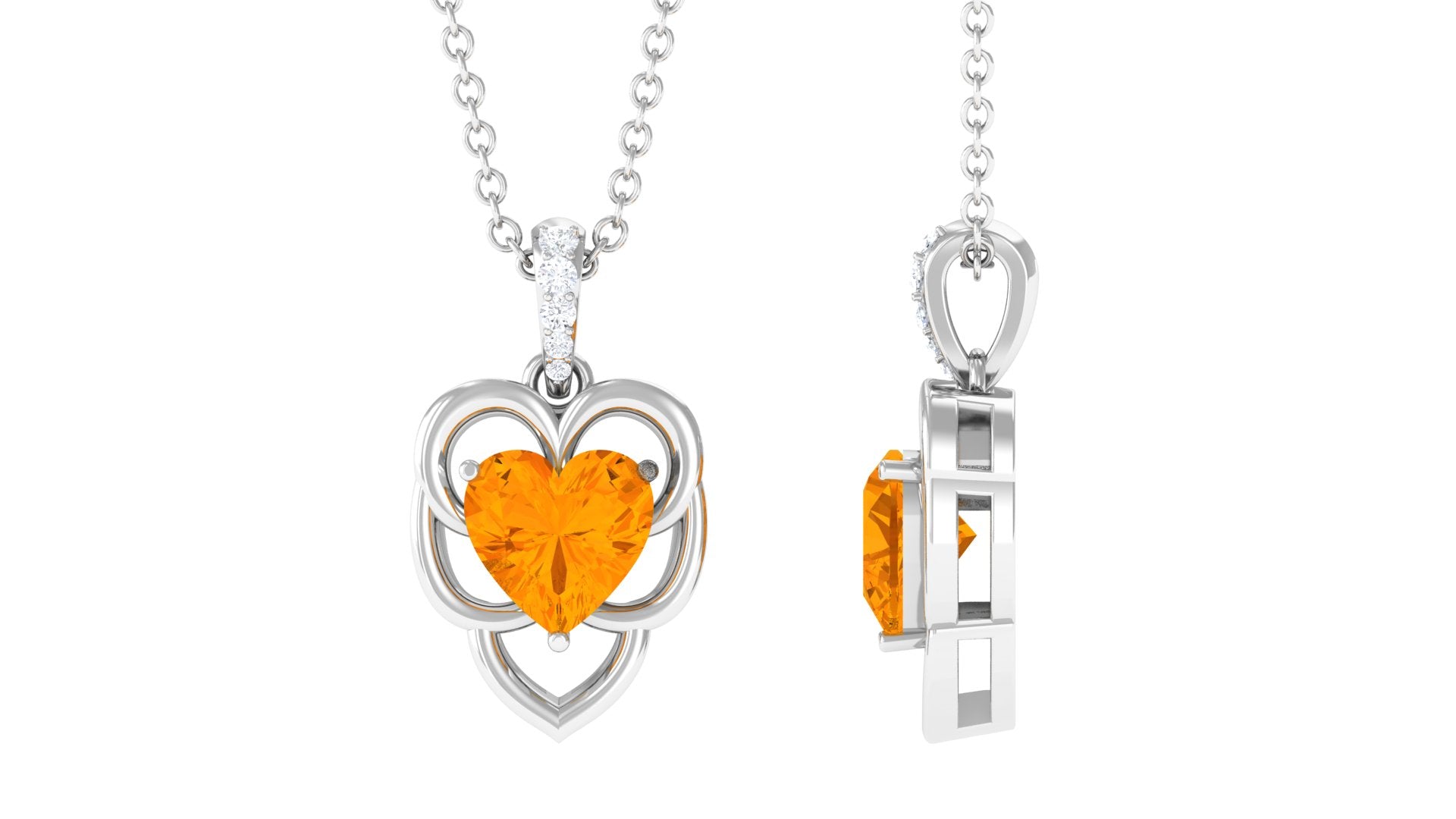 Heart Shape Fire Opal Leaf Pendant with Diamond Accent Bail