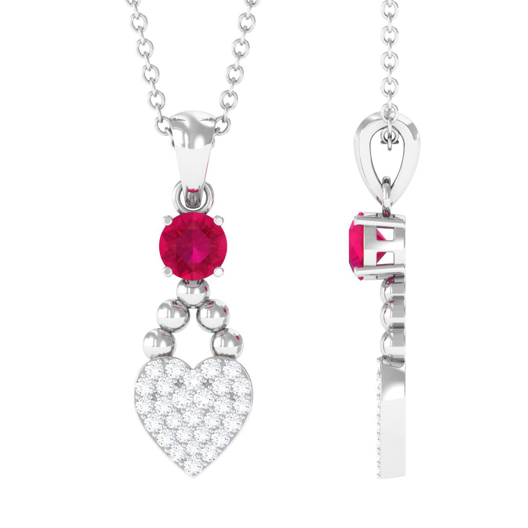 Round Shape Ruby and Diamond Heart Pendant