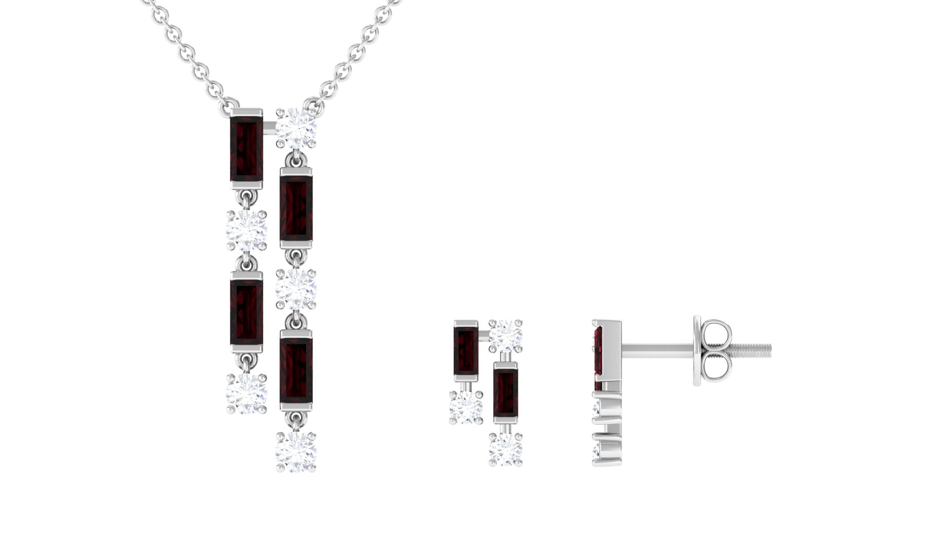 Garnet and Diamond Dangle Jewelry Set