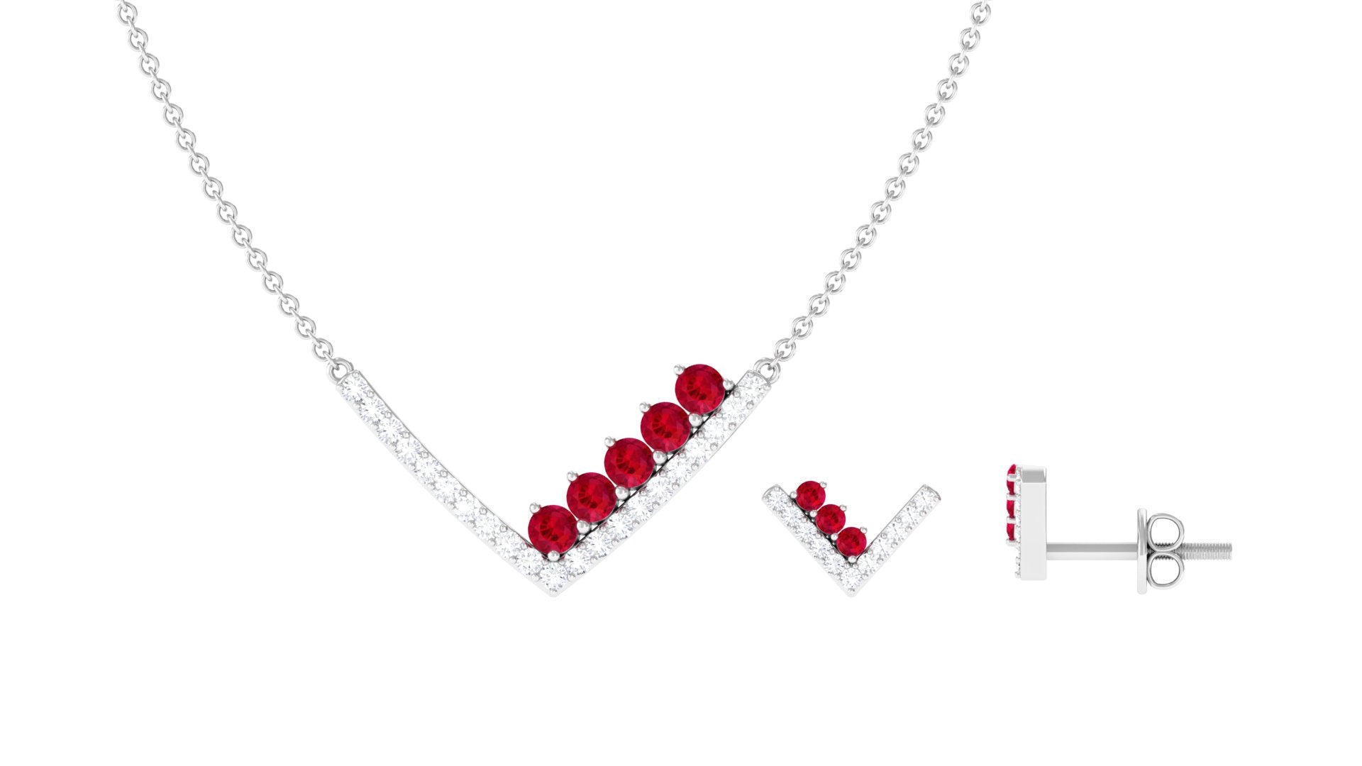 Created Ruby and Diamond Chevron jewelry Set