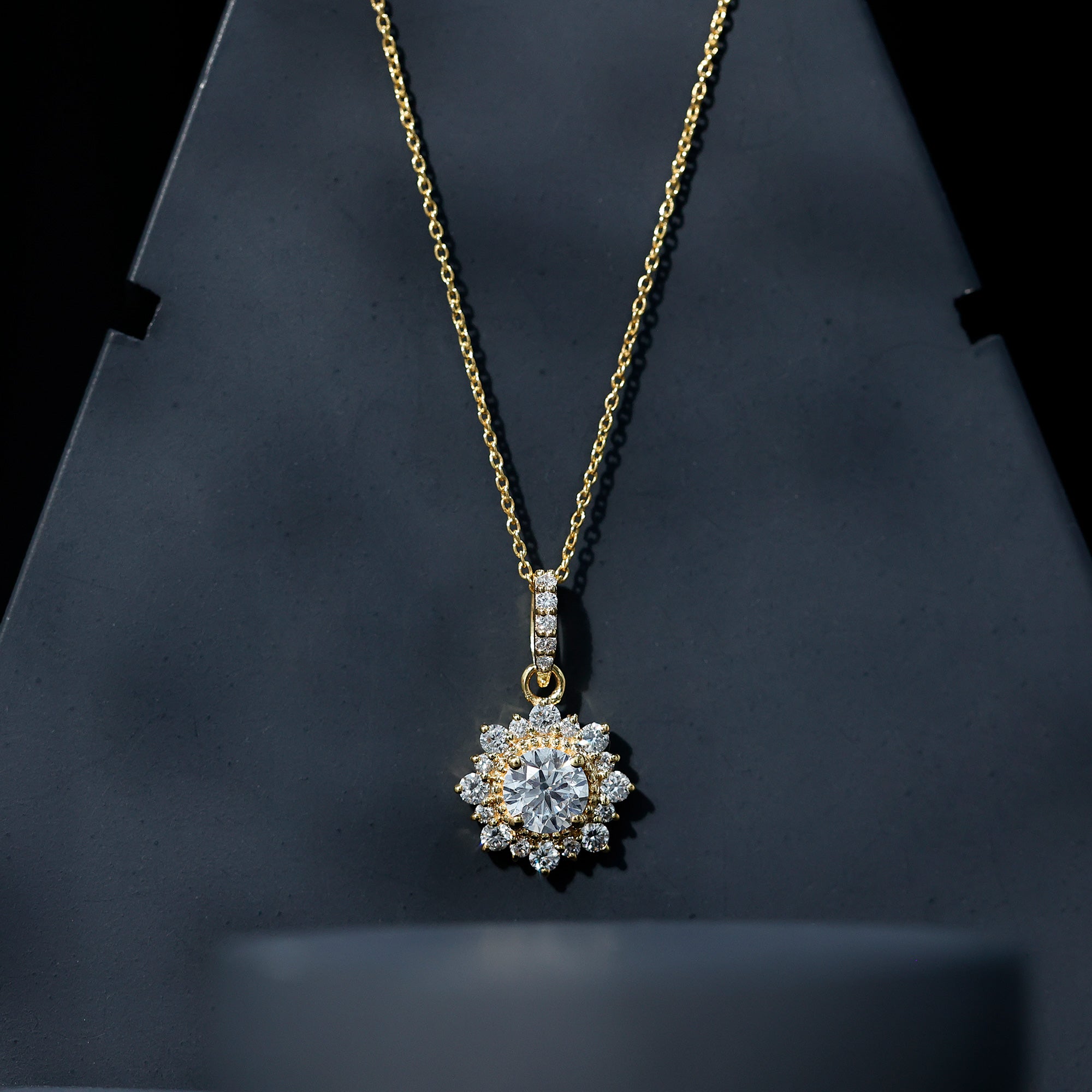 Round Moissanite Halo Necklace with Beaded Detailing D-VS1 - Rosec Jewels