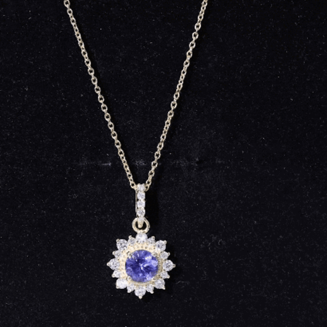 Round Tanzanite Bridal Necklace with Diamond Accent Bail AAA - Rosec Jewels