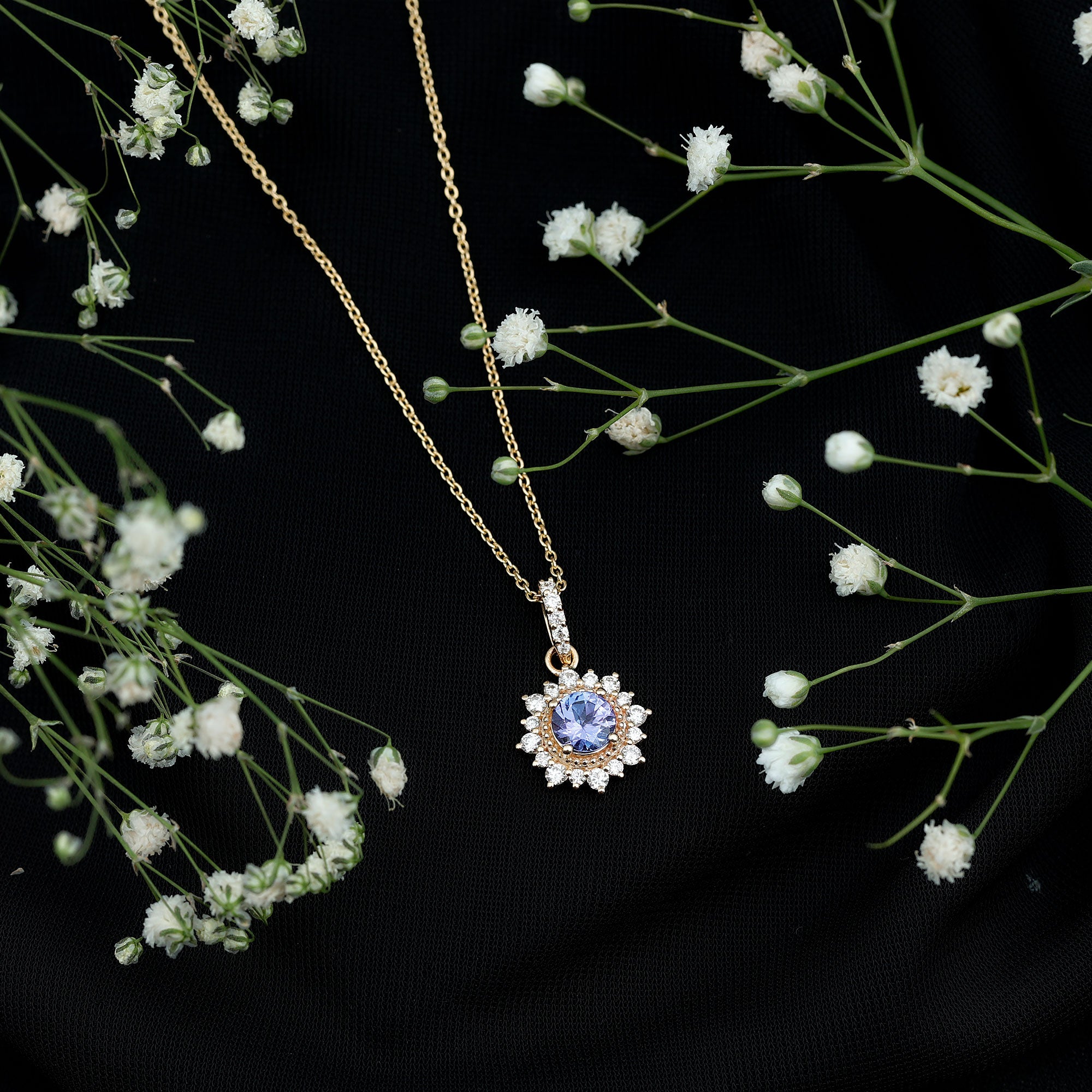 Round Tanzanite Bridal Necklace with Diamond Accent Bail AAA - Rosec Jewels