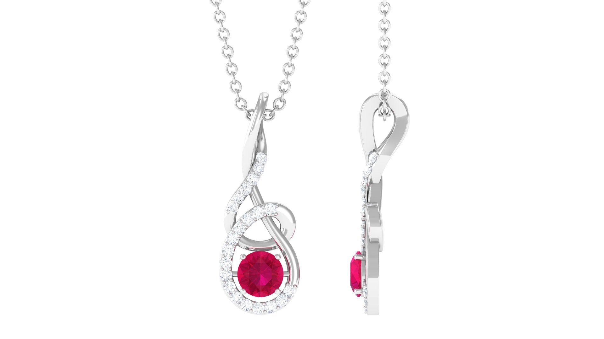 Designer Round Ruby and Diamond Twisted Drop Pendant
