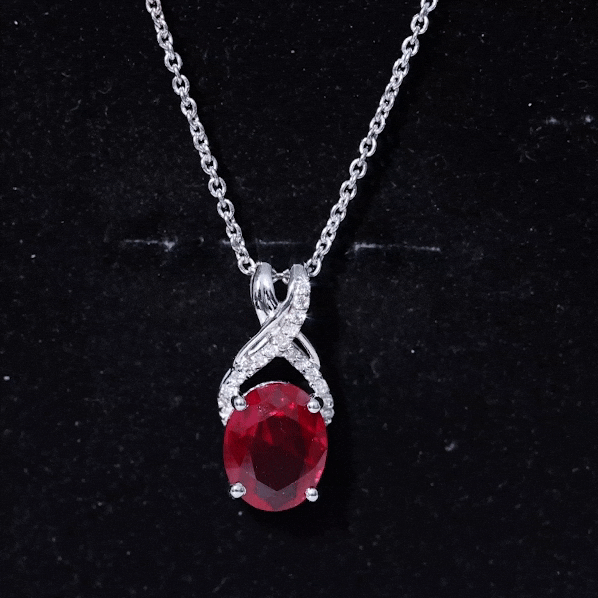 4 Carat Oval Lab Created Ruby Pendant with Diamond Bail AAAA - Rosec Jewels