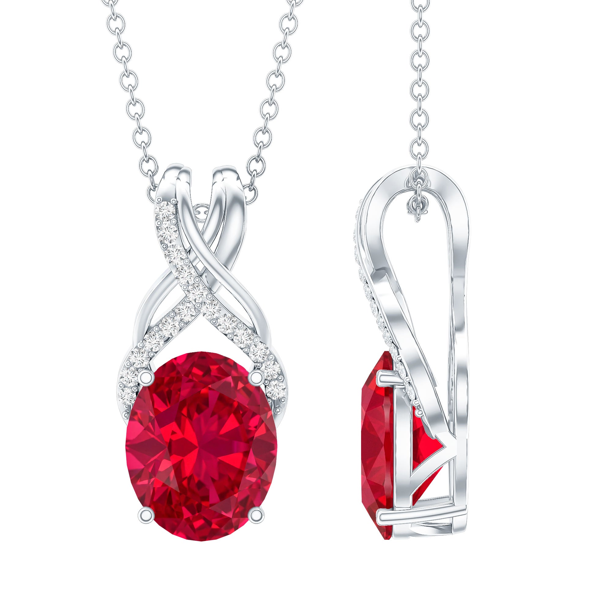 4 Carat Oval Lab Created Ruby Pendant with Diamond Bail AAAA - Rosec Jewels