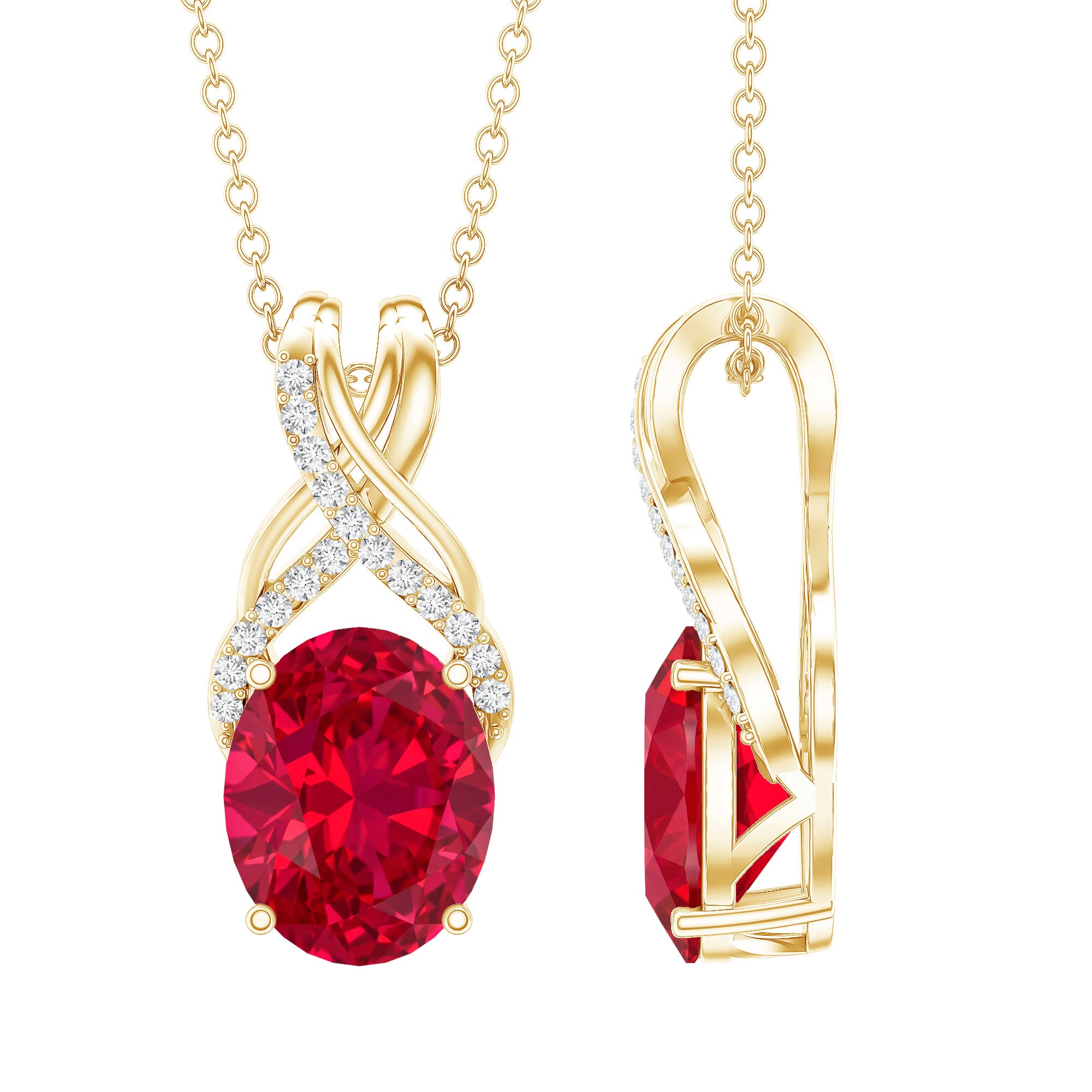 4 Carat Oval Lab Created Ruby Pendant with Diamond Bail AAAA - Rosec Jewels