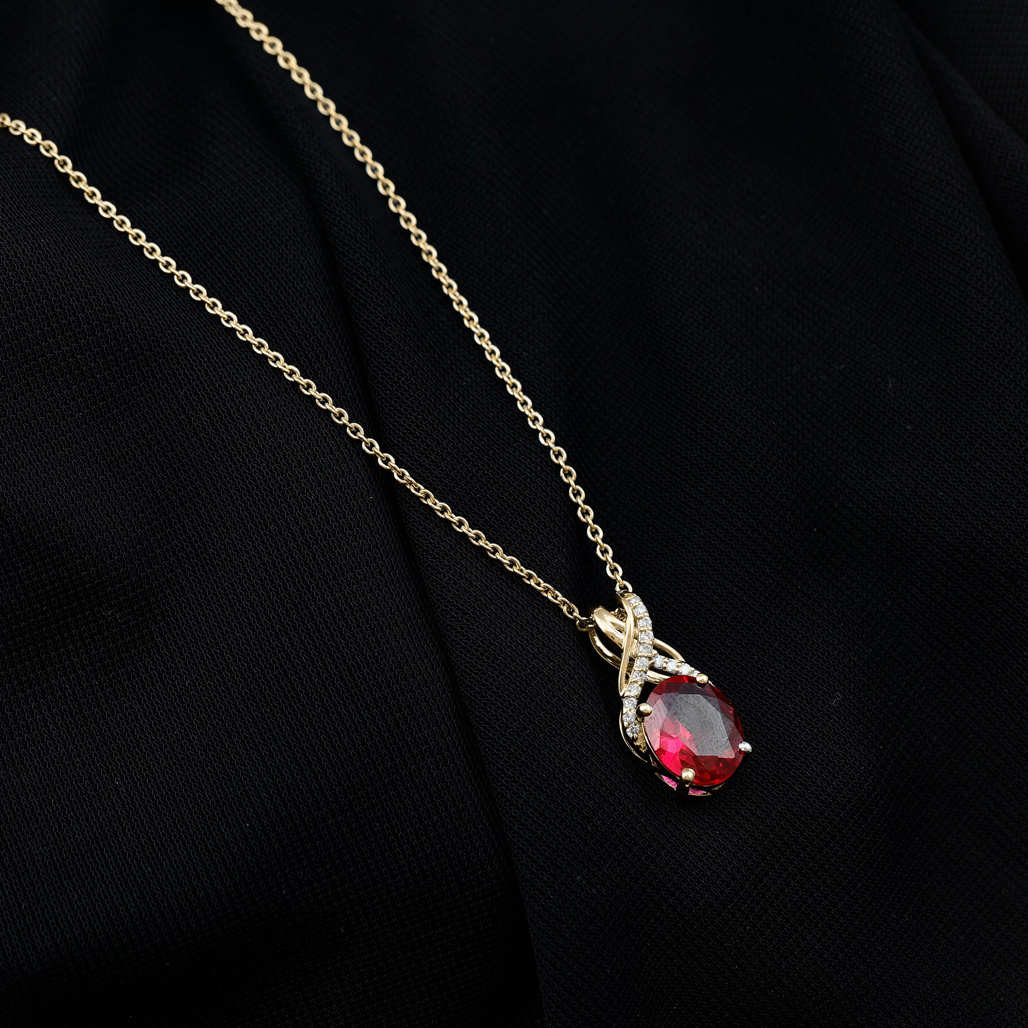 4 Carat Oval Lab Created Ruby Pendant with Diamond Bail AAAA - Rosec Jewels