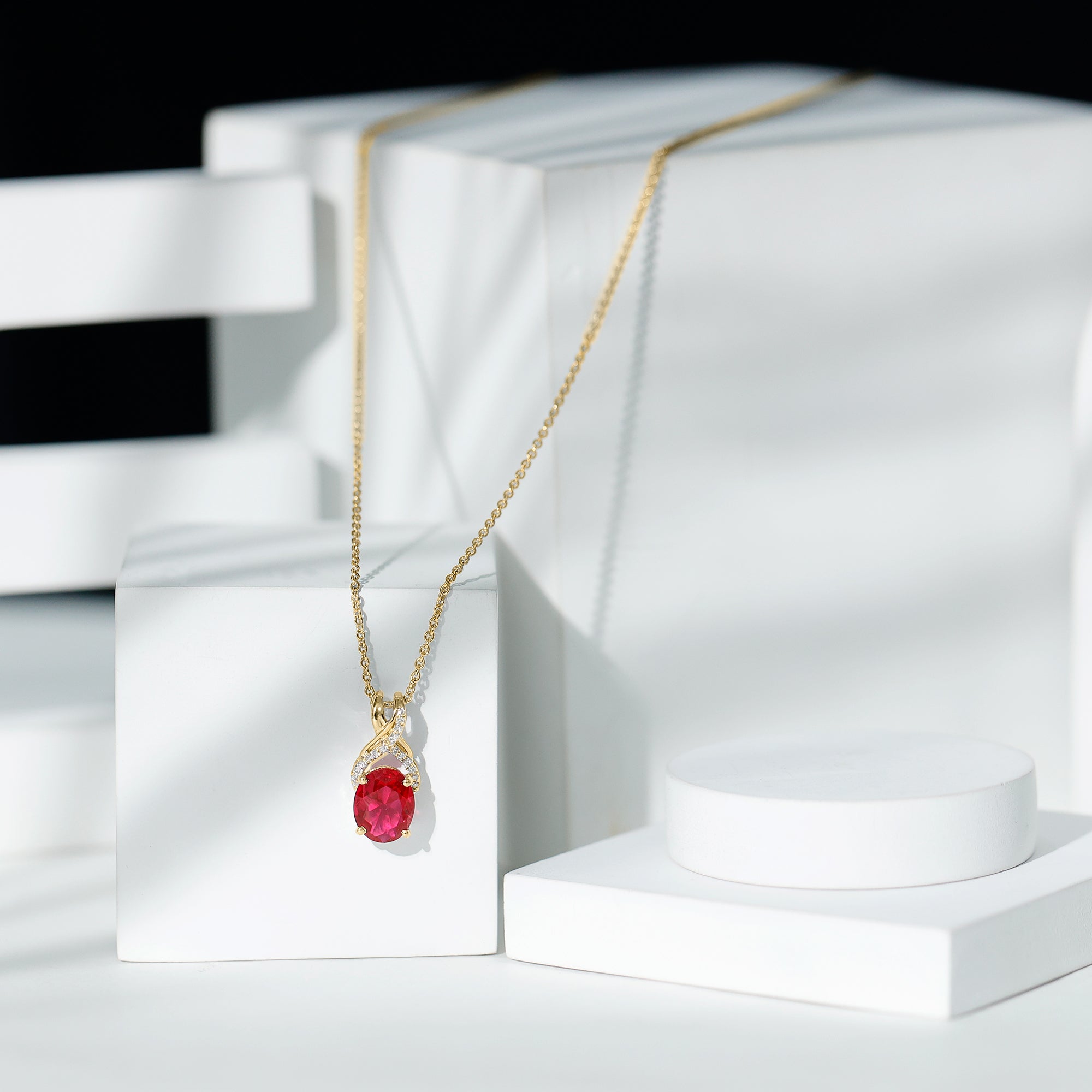 4 Carat Oval Lab Created Ruby Pendant with Diamond Bail AAAA - Rosec Jewels