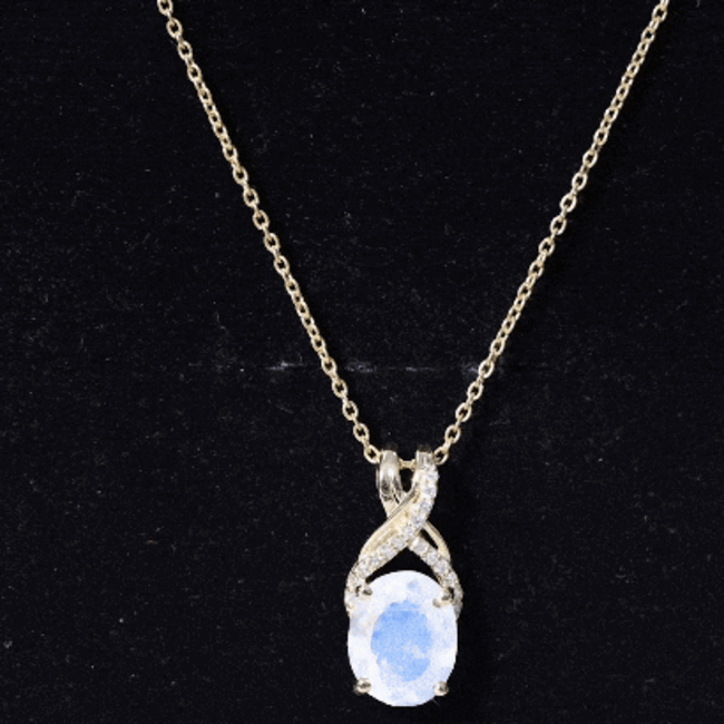Real 0.6 Carat Oval Shape Moonstone Necklace with Diamond Twisted Bail AAA - Rosec Jewels