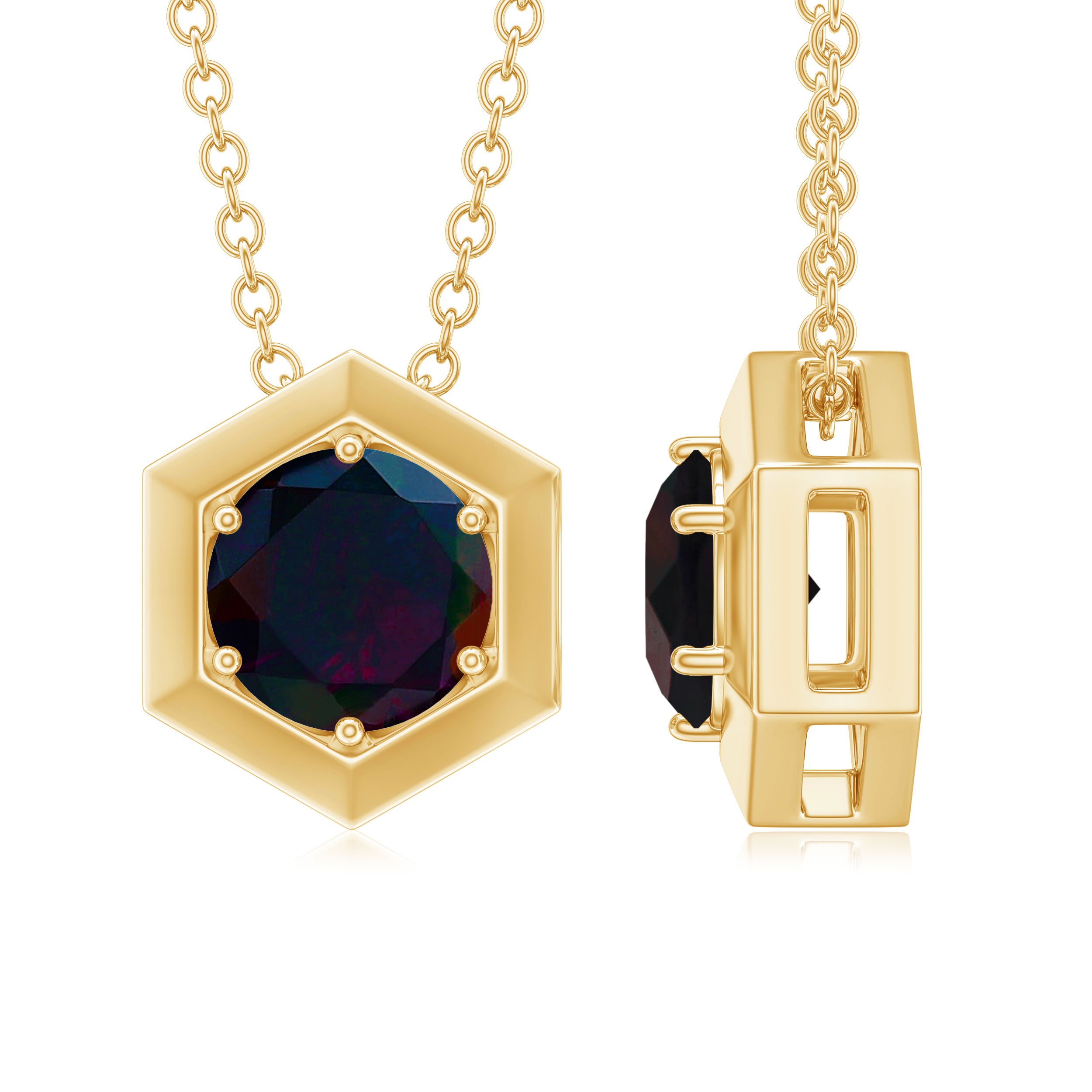 Natural Black Opal Hexagon Pendant Necklace With Chain AAA - Rosec Jewels