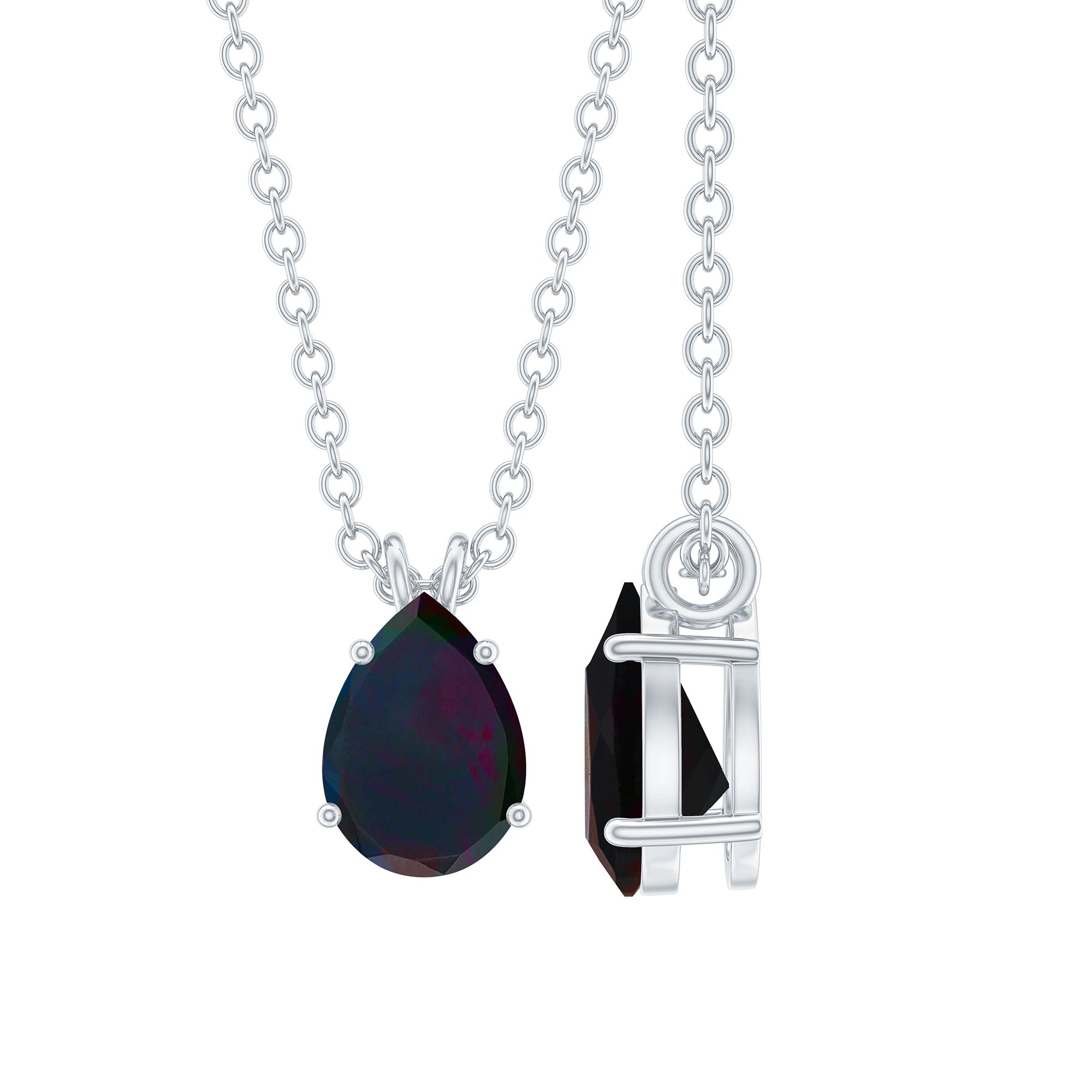 Natural Solitaire Black Opal Teardrop Necklace With Chain