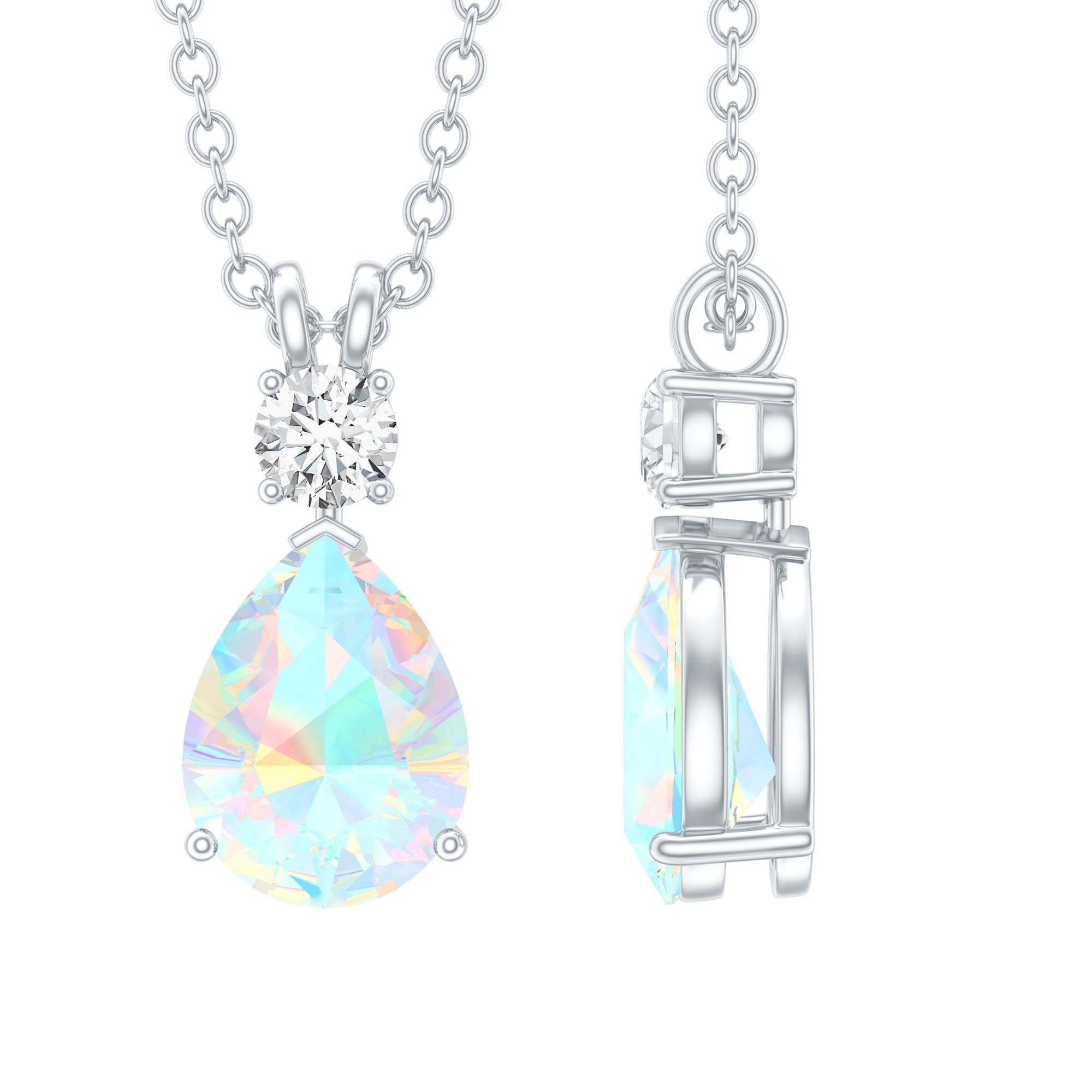 Real Ethiopian Opal Teardrop Necklace with Moissanite