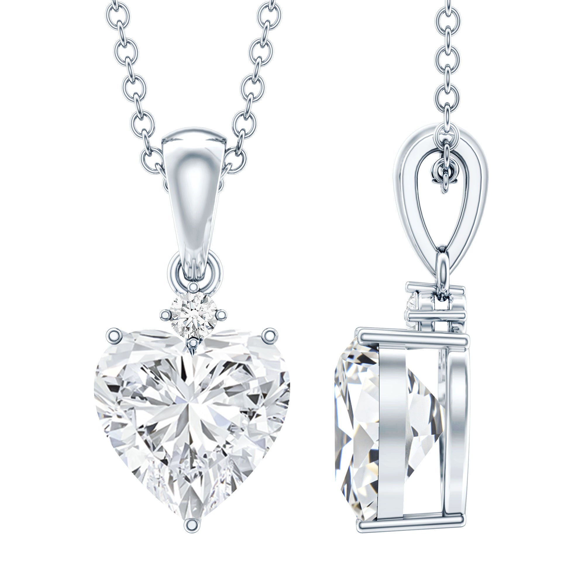 Certified 2 Carat Moissanite Solitaire Heart Necklace D-VS1 - Rosec Jewels