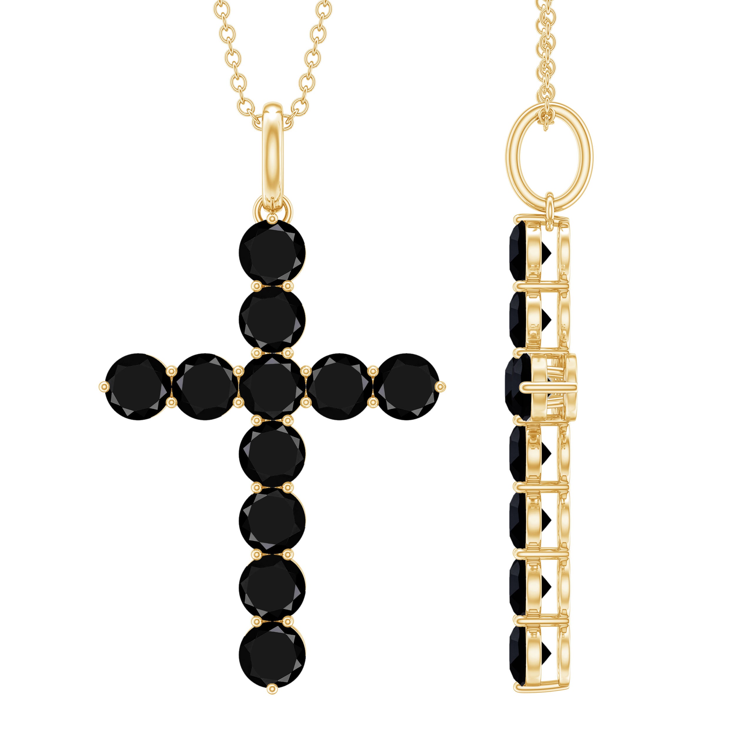 Natural Black Onyx Cross Pendant Necklace for Women AAA - Rosec Jewels