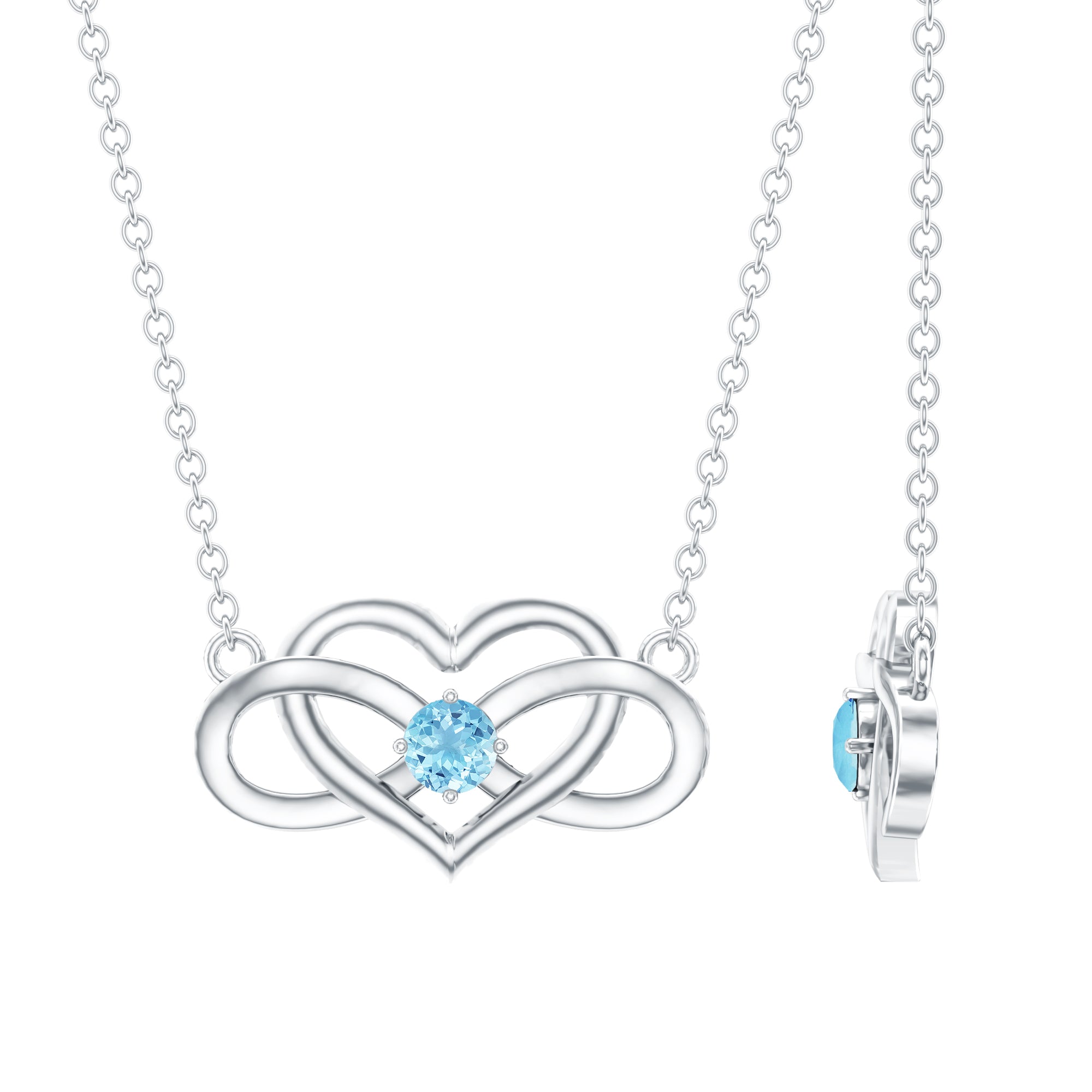 Certified Aquamarine Infinity and Heart Necklace