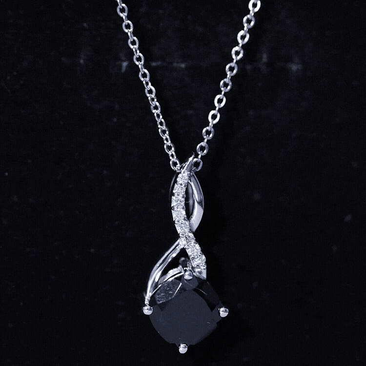 Cushion Cut Black Onyx Solitaire Infinity Necklace with Lab Diamond AAA - Rosec Jewels