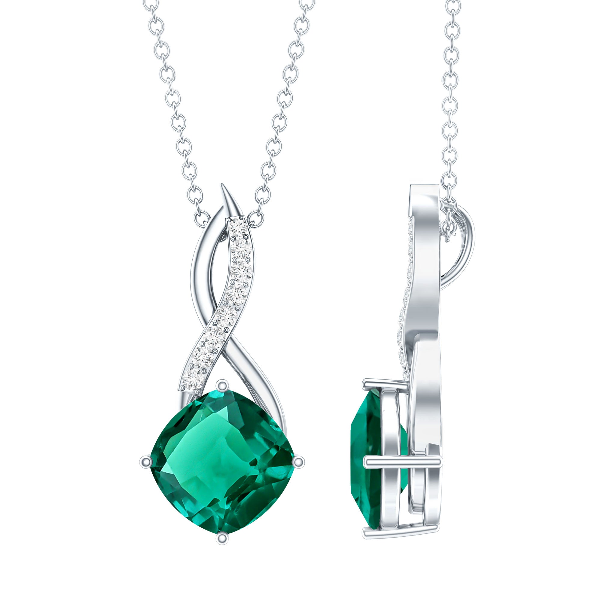 Certified Lab Created Emerald Infinity Necklace with Moissanite AAAA - Rosec Jewels