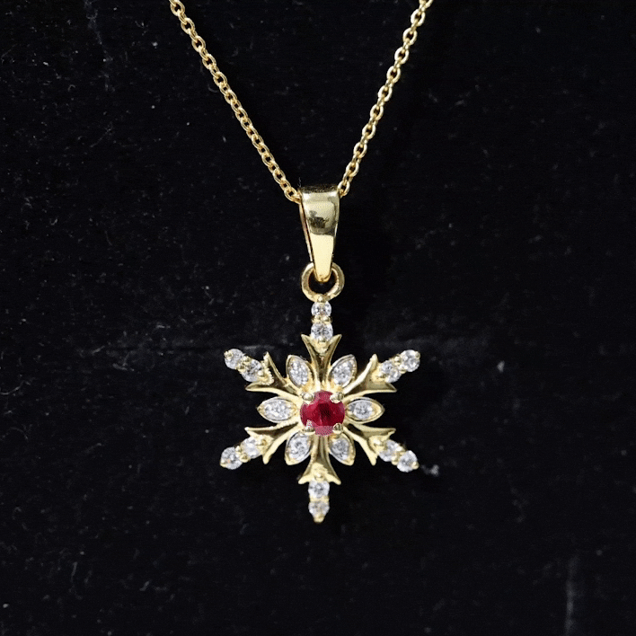Natural Ruby and Diamond Snowflake Pendant Necklace AAA - Rosec Jewels