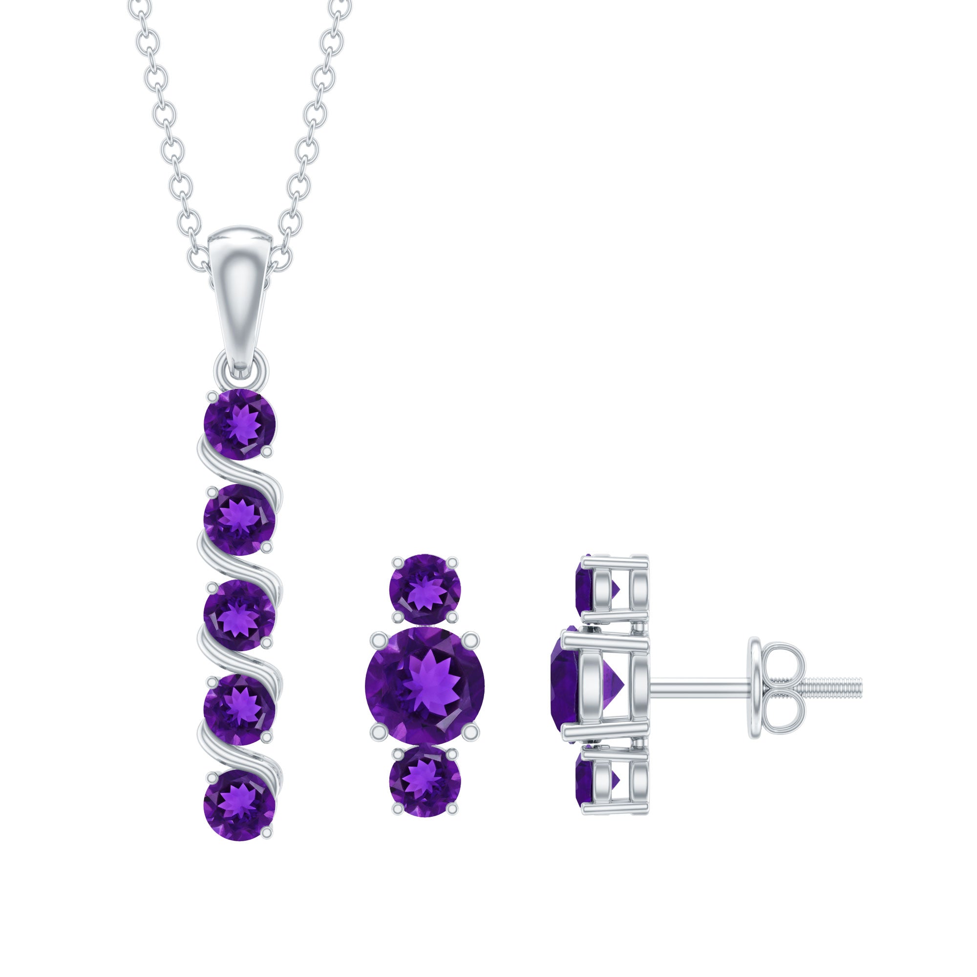 1,75 CT Amethist staafketting en oorbellenset