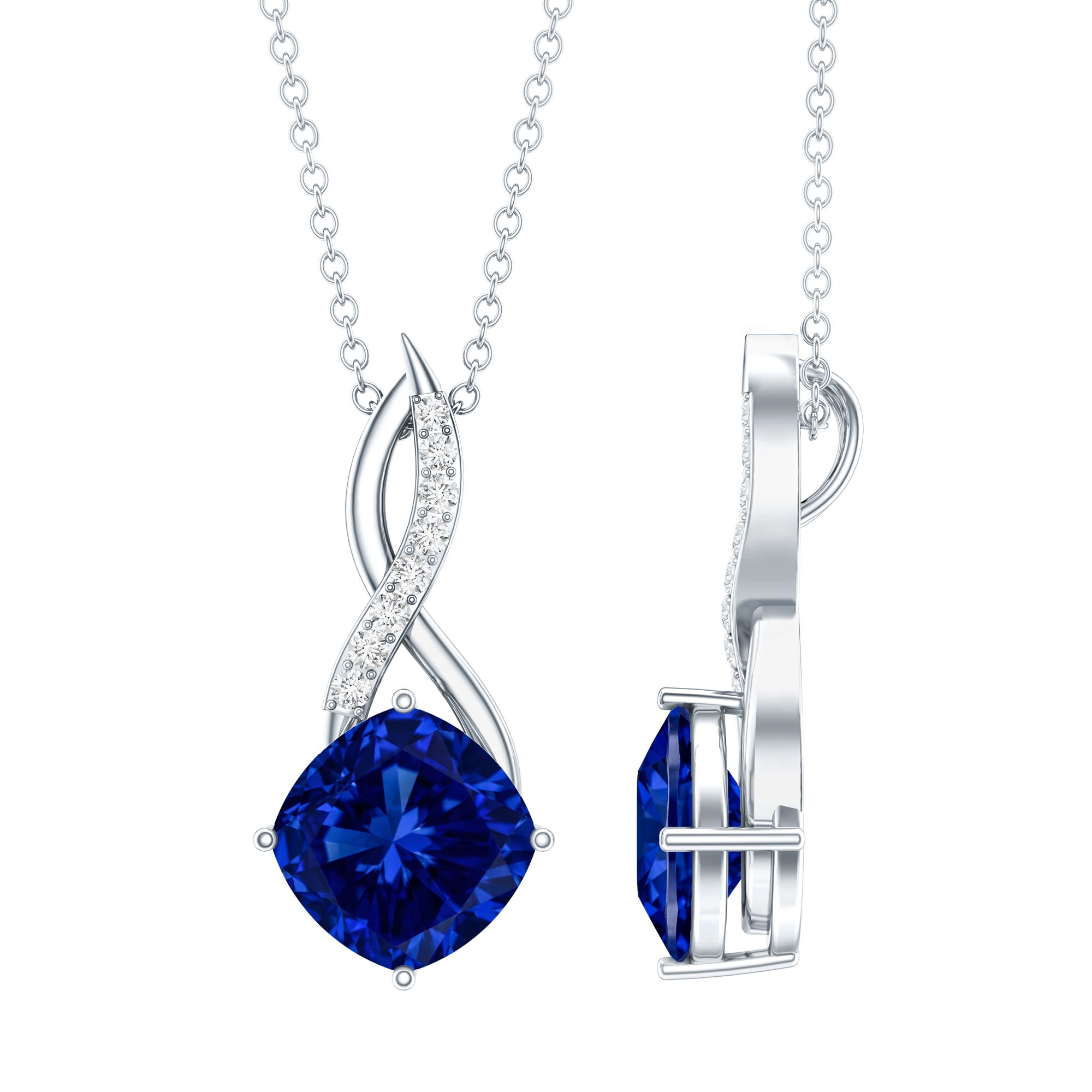 2.7 Carat Cushion Cut Lab Created Blue Sapphire Diamond Infinity Necklace AAAA - Rosec Jewels