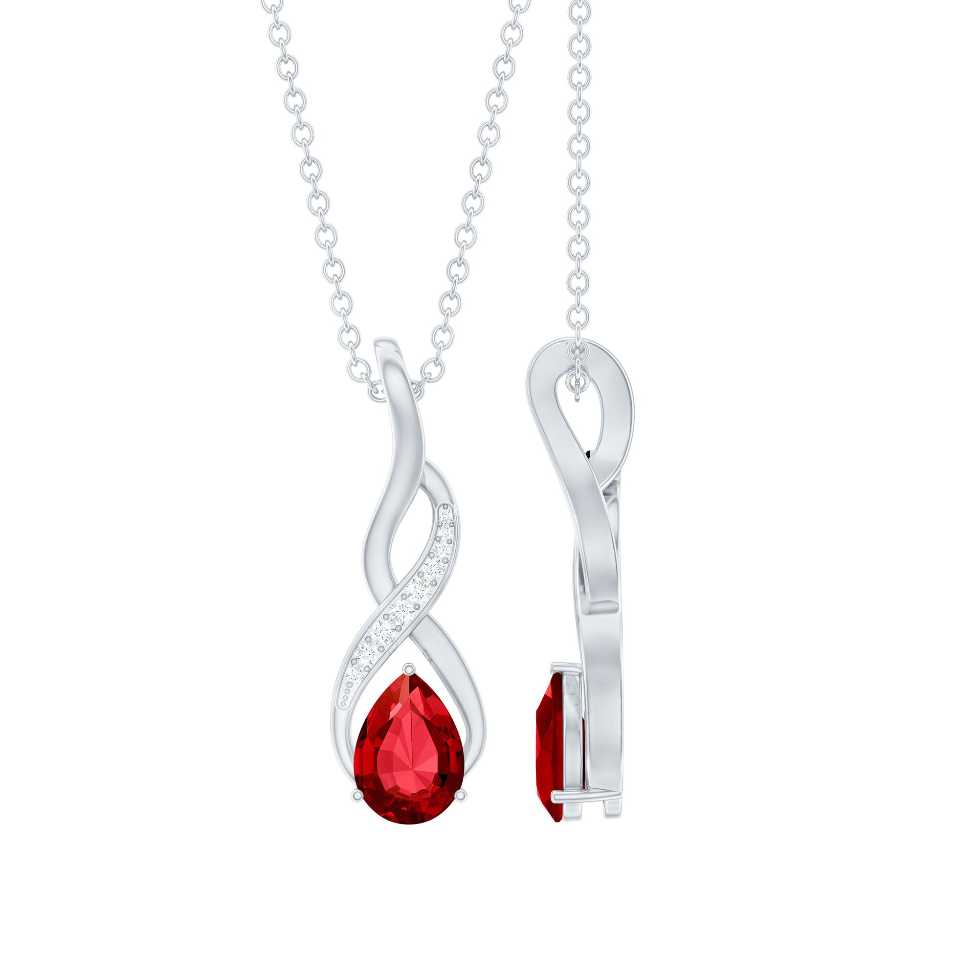 Lab Grown Ruby Teardrop Infinity Necklace with Chain